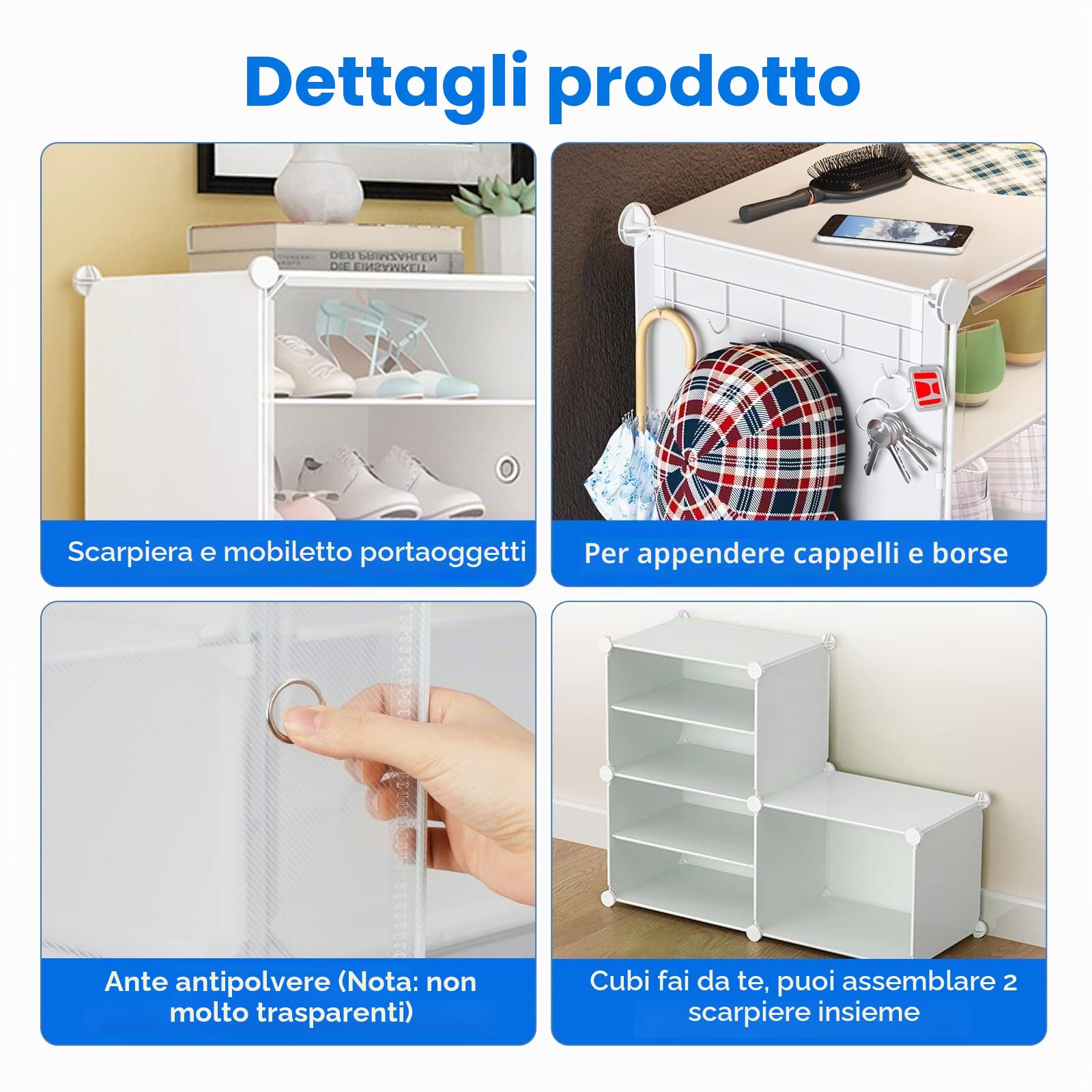 HOMCENT Scarpiera con ante e portachiavi, estensibile per 12-24 paia di scarpe, stivali, pantofole, organizer portatile per armadio, ingresso, camera da letto, corridoio(2 x 6 strati) (bianco)