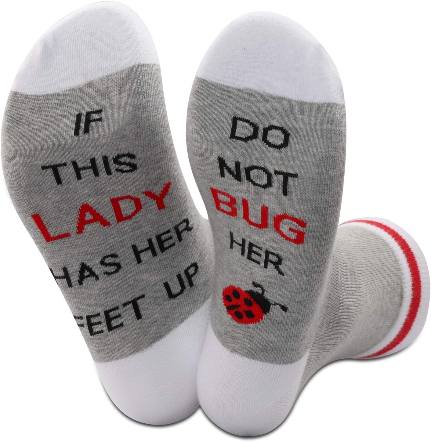 JXGZSO Funny Ladybug Socks If This Lady Has Her Feet Up Do Not Bug Her Ladybug Lover Gift For Women