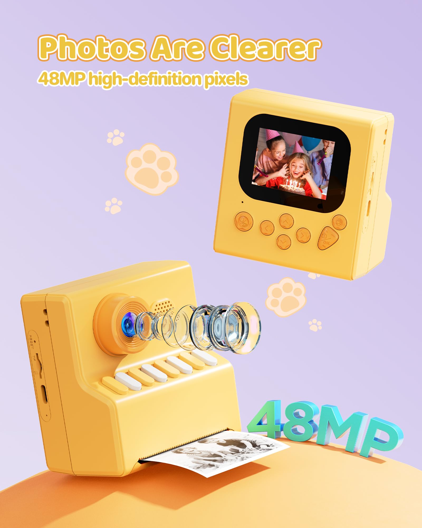 Macchina Fotografica Bambini Istantanea Arancione: HODDRCCN 48MP/1080P Macchina Fotografica Istantanea Bambini - Regalo Compleanno Natale per 3-14 Anni Ragazze Ragazzi - 3 Rotoli di Carta da Stampa