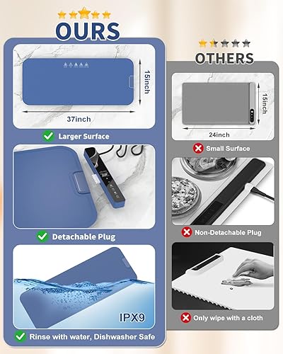 Miniatura 4 de Tapete de calentamiento de alimentos extra grande de 37 x 15 pulgadas con control de aplicación, bandeja de calentamiento eléctrica de temperatura