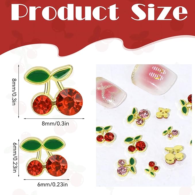 Cherry Nail Art: 40pcs Rhinestones & Charms