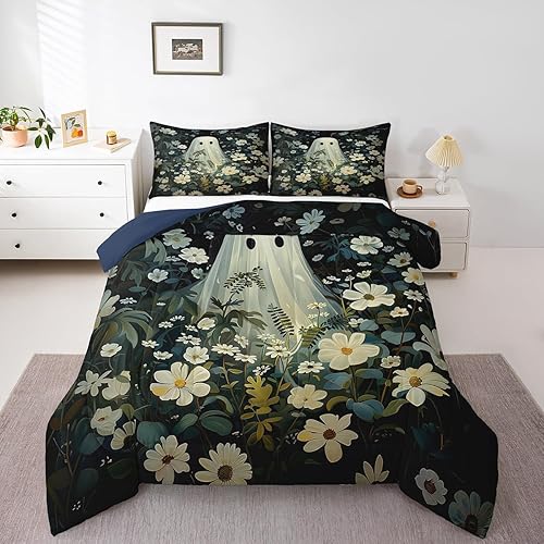 Erosebridal White Spooky Ghost Bedding Comforter Sets Gothic Halloween Bedding S