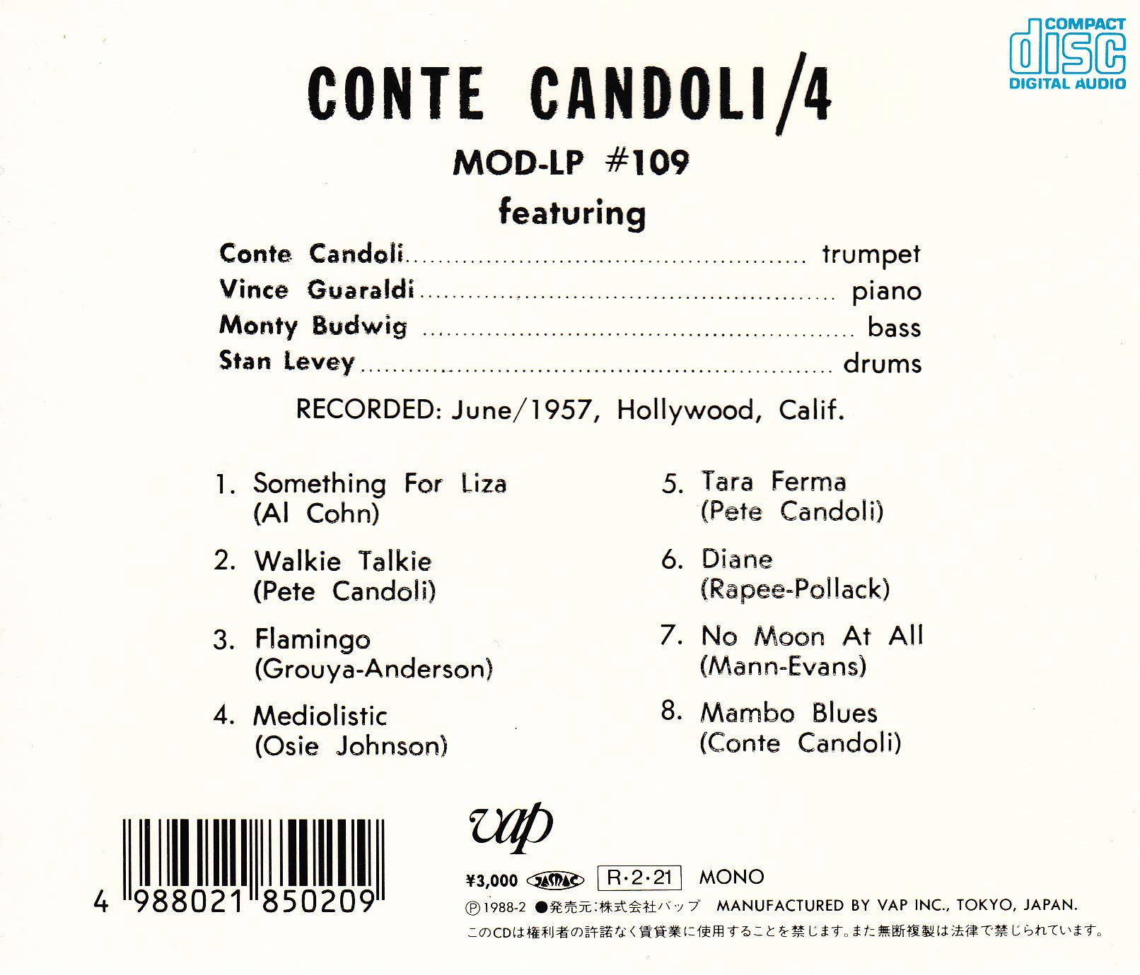 CONTE CANDOLI QUARTET THE CONTE CANDOLI QUARTET - Conte Candoli Quartet - Disque CD