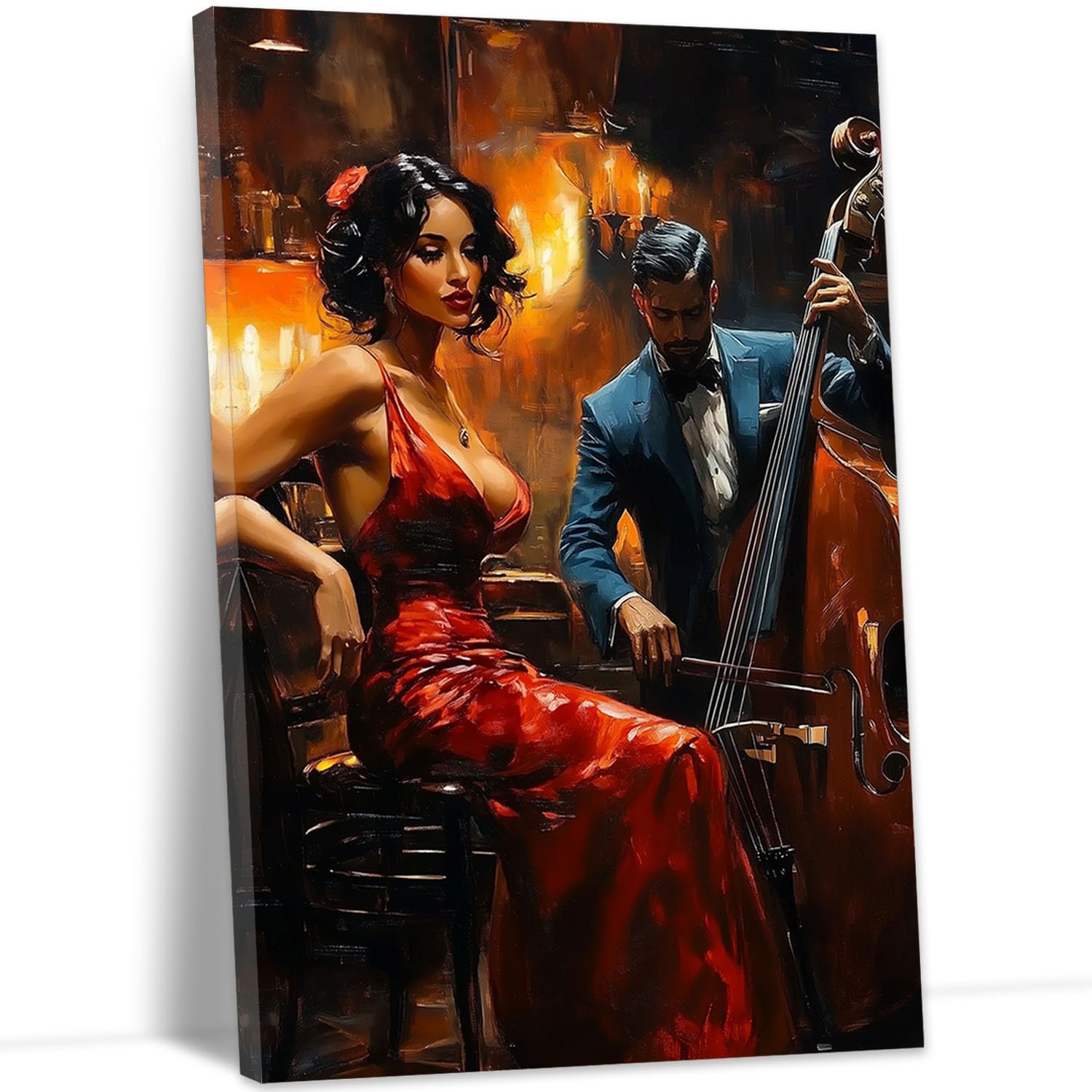 YMXZHUANSH African American Music Wall Art Canvas Black Jazz Pictures Music Band Poster Black Culture Painting for Musical Club Bar Wall Decor Frame(
