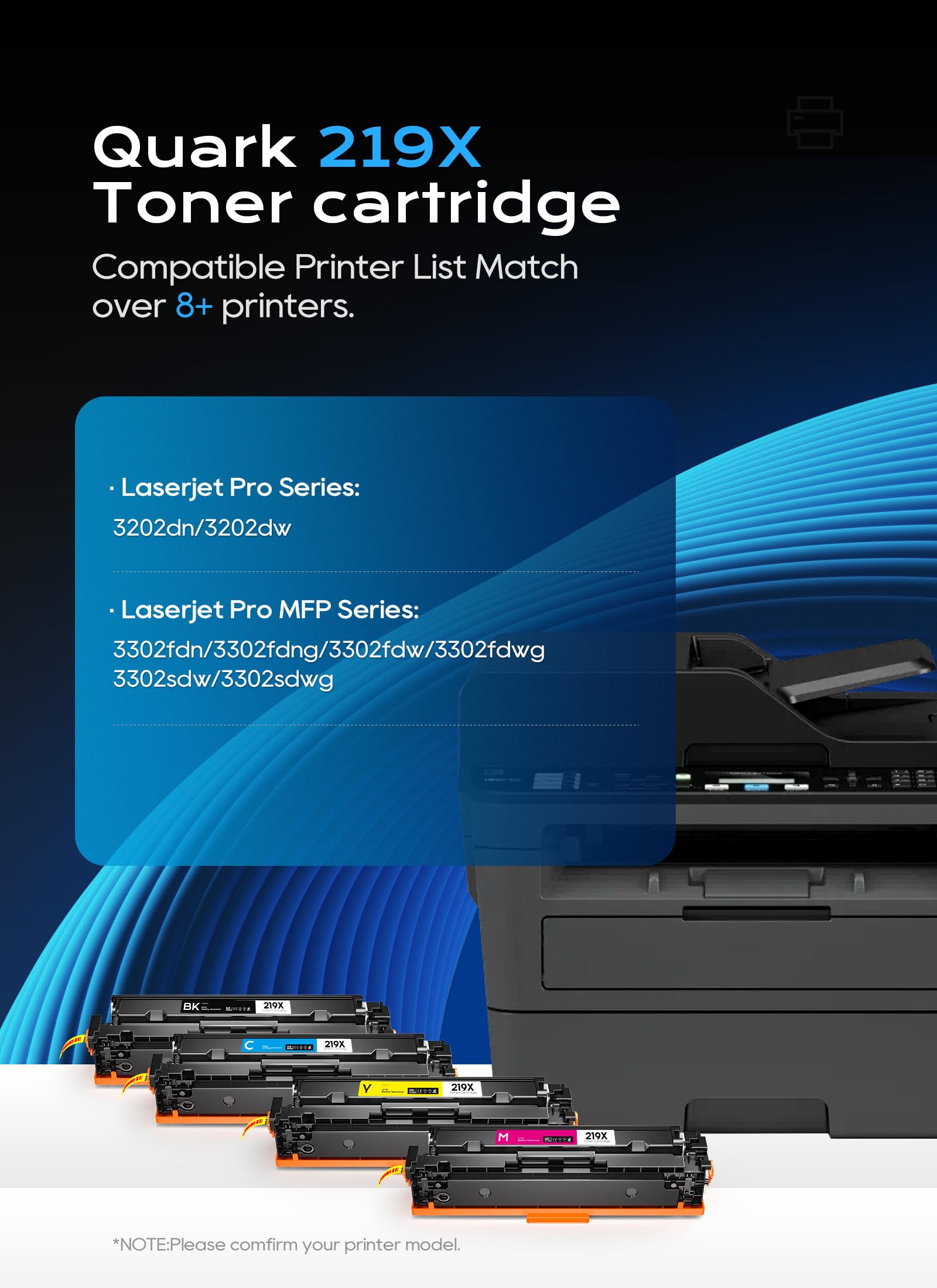 Quark Zestaw tonerów 219X (z chipem) kompatybilny z tonerem HP 219X W2190X do HP Color LaserJet Pro MFP 3302FDWG 3302FDW 3302SDWG 3302SDW 3302FDNG 3302FDN 3302DN (czarny, cyjan, magenta, żółty 4 szt.)