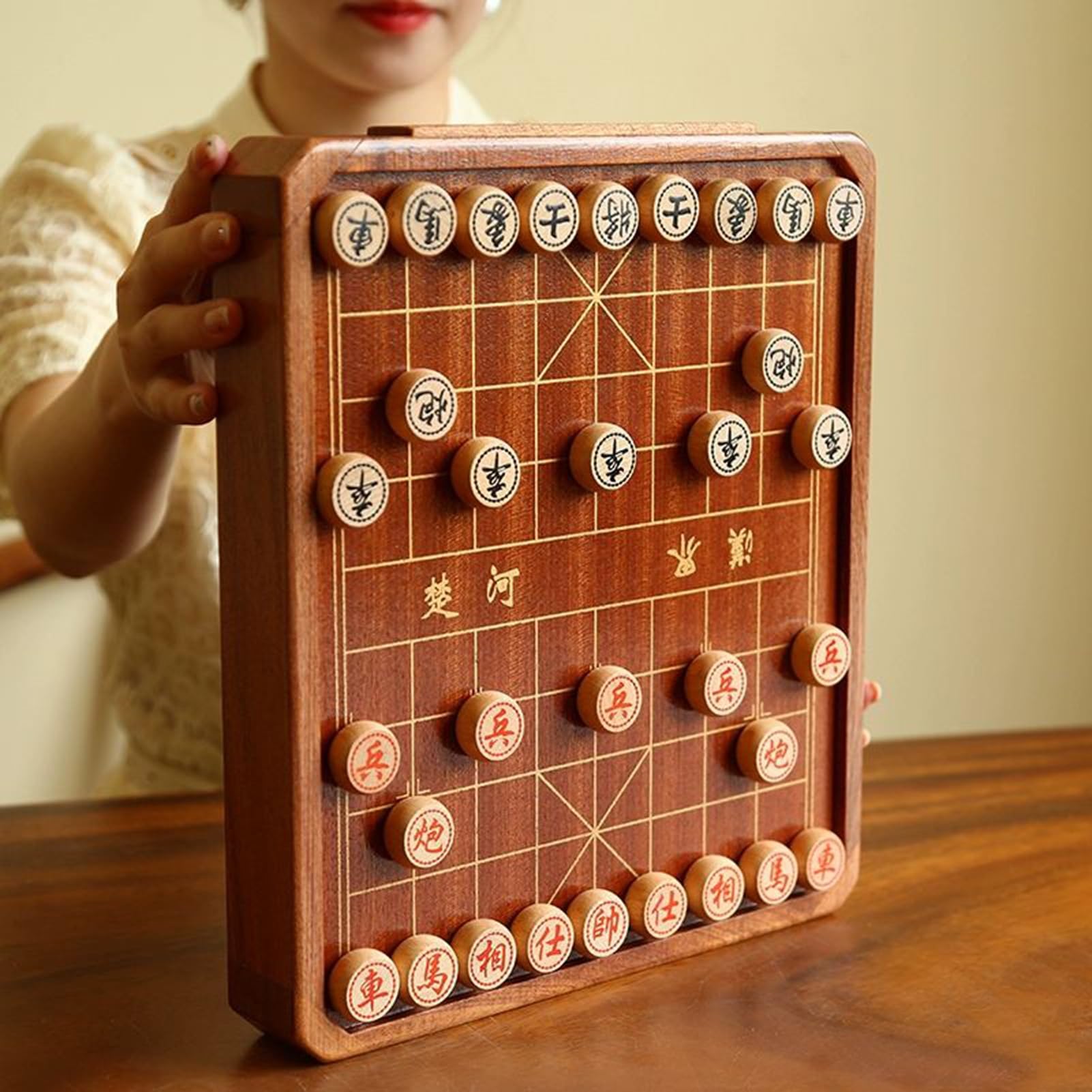 Jeu d'échecs et de Dames Chinois avec tiroir de Rangement, Xiangqi magnétique Portable 2 en 1, Jeux d'échecs et de Dames, Jeux de société, Jeux de stratégie, Jeu de Voyage(Size:11.8 x 10.6 x 1.6in)