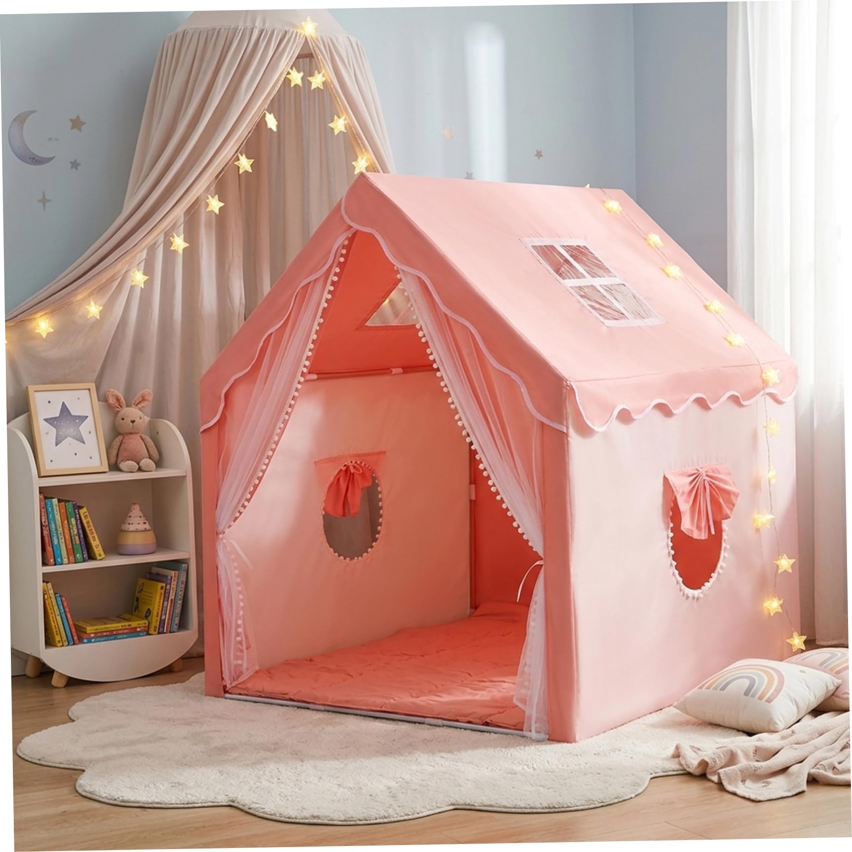 Kinderspielzelt für den Innenbereich, Prinzessinnen-Spielhaus mit Wolkendekor, geräumiges, faltbares Innenzelt für Mädchen und Jungen, fantasievolle Spielkinder