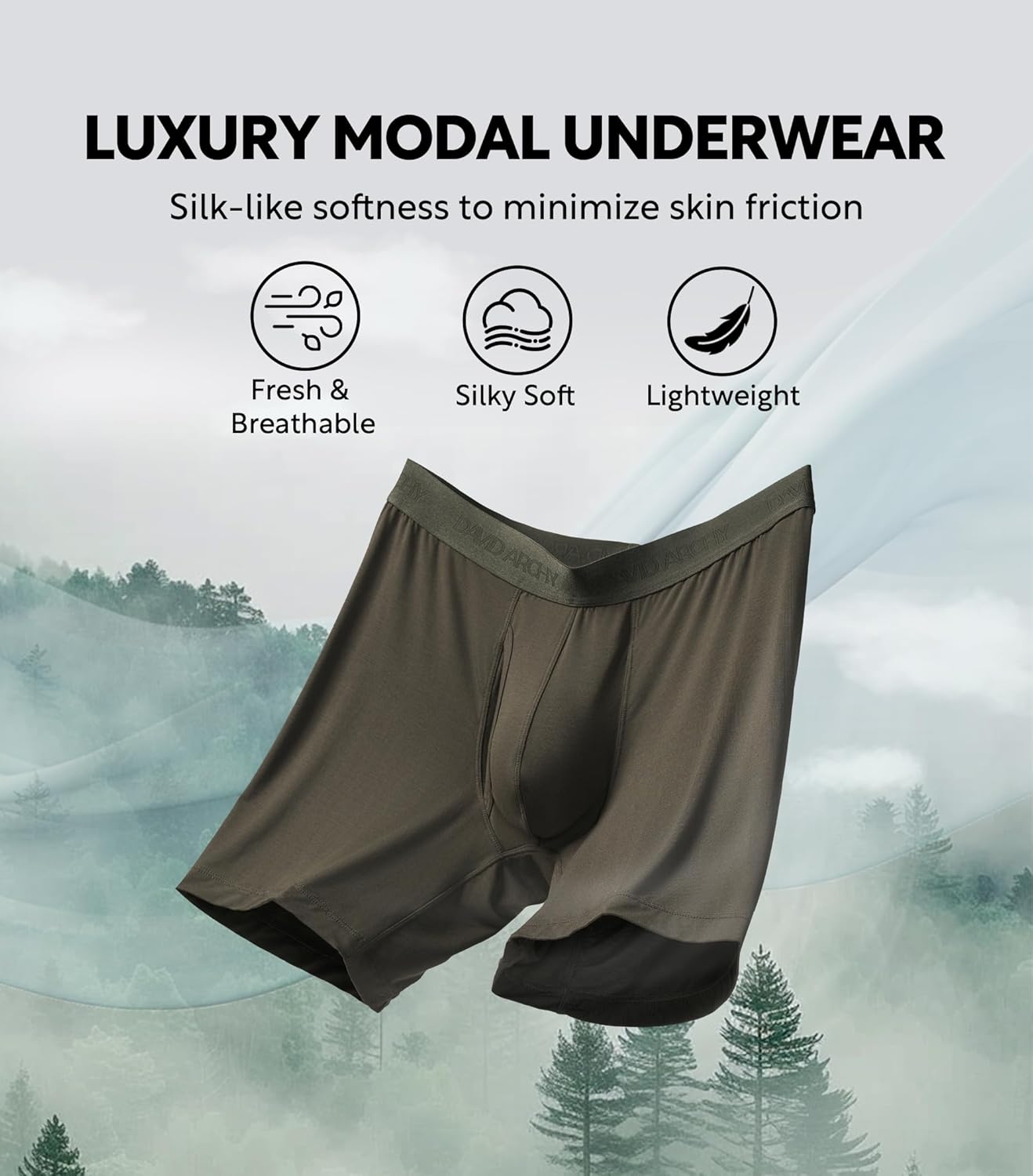 DAVID ARCHY Men's Underwear Modal Ultra Soft Trunks Second Skin Breathable with Support Pouch Boxer Briefs for Men Multipack - Image 3
