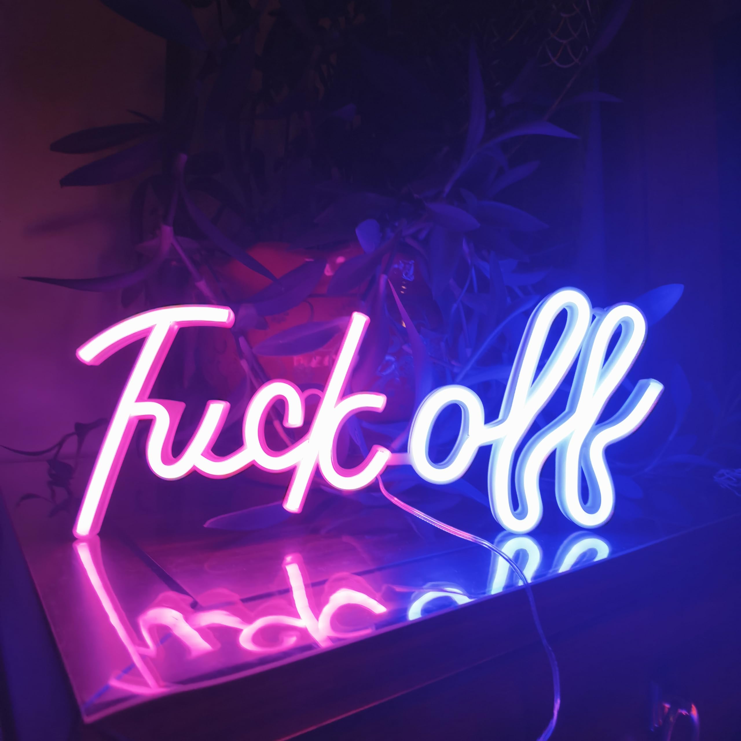Battery Powered Neon Sign Fuck Off, Hanging Neon Night Light for Teen Bedroom Game Room Wall Decor Night Light Table Lamp Neon Office Bar Party Decoration Background（Pink+Blue) — image 1