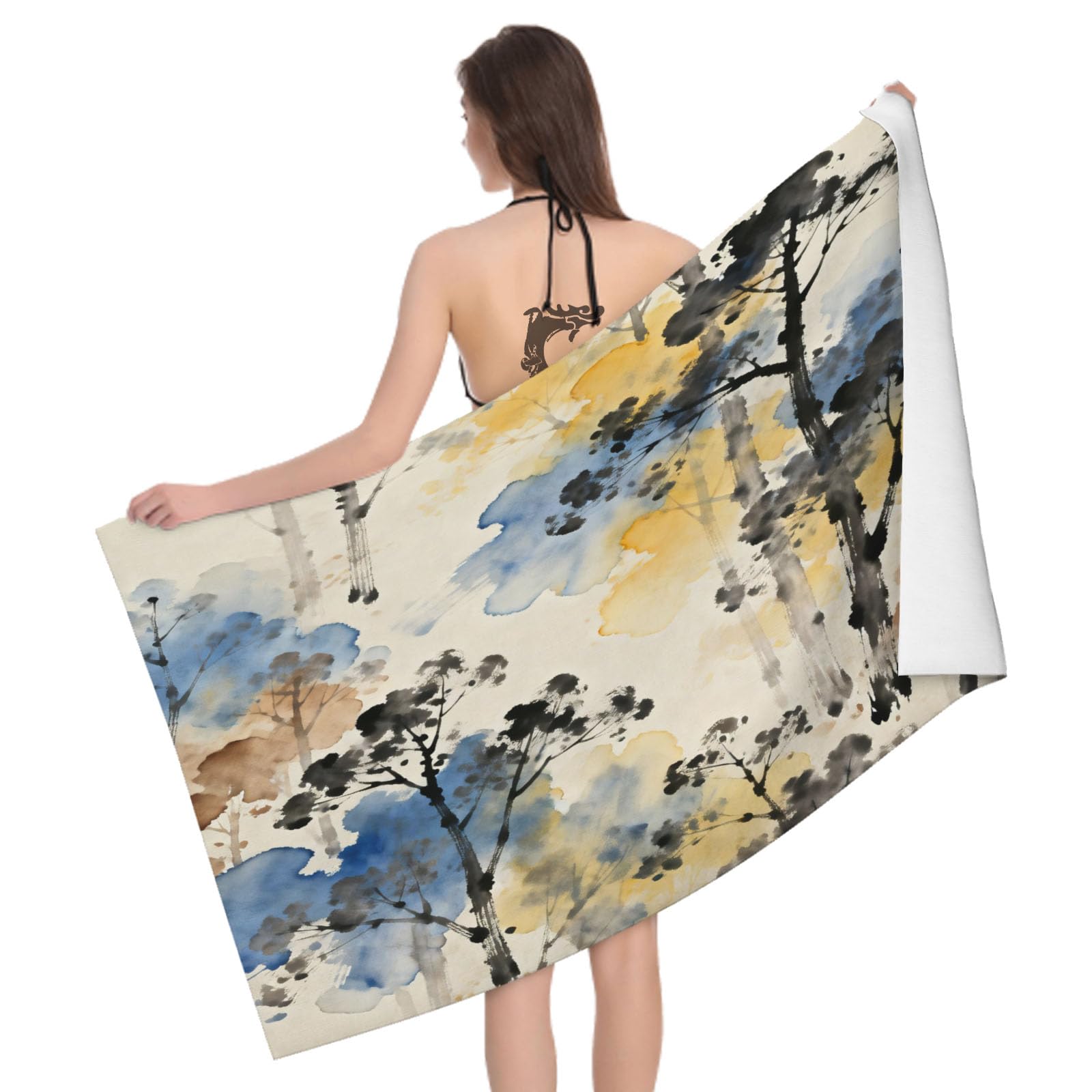 Leichong 3D Abstract Tree Beach Towel Microfiber Soft Quick Dry for Adults, Chic Bath Towel Lightweight Soft Absorbent for Travel Swimming Pool Sports, 75 x 150 cm