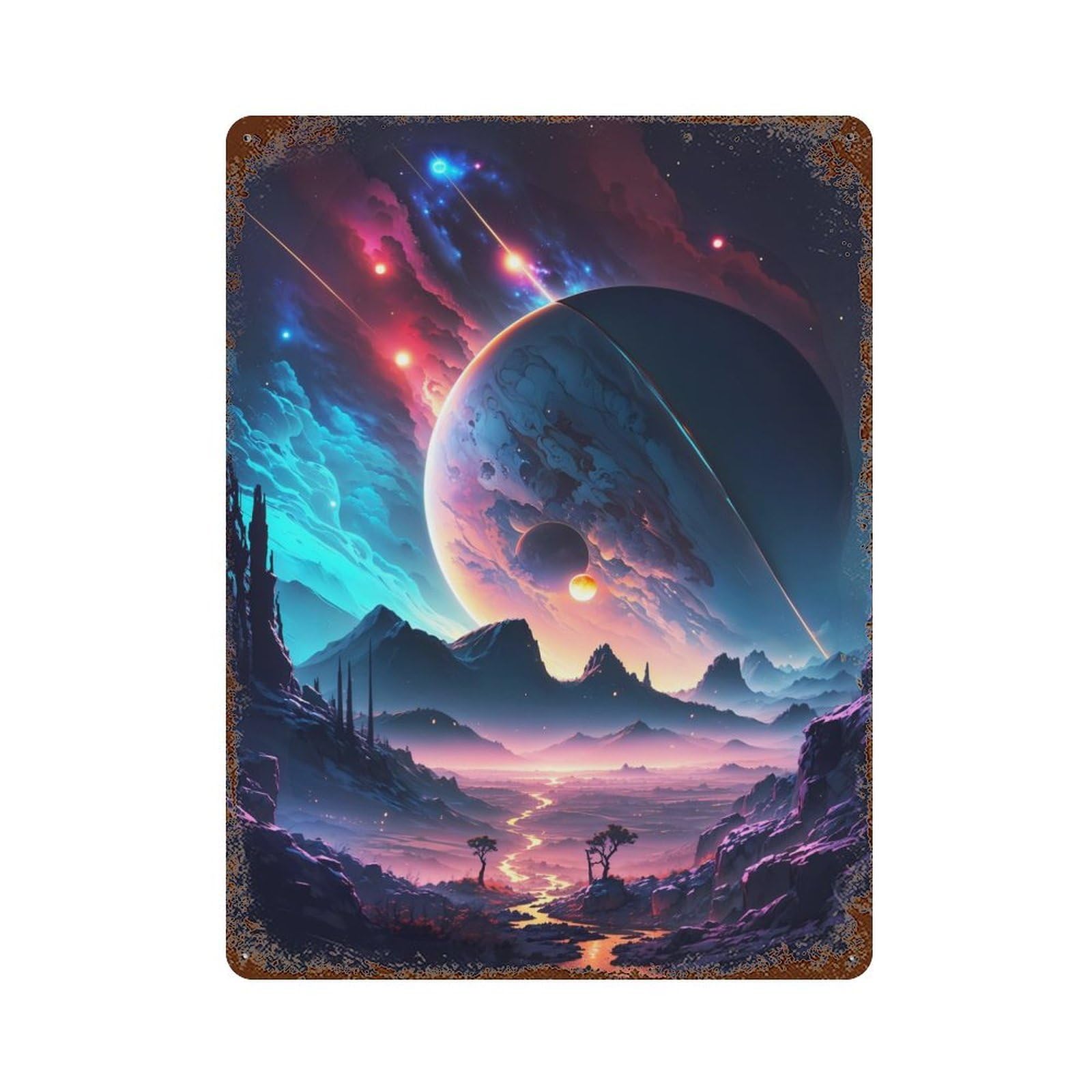 Stellar Galaxy Planet Retro Metal Sign 15.7"x11.8", for Pub, Kitchen And Man Cave Decor, Industrial Home Decor