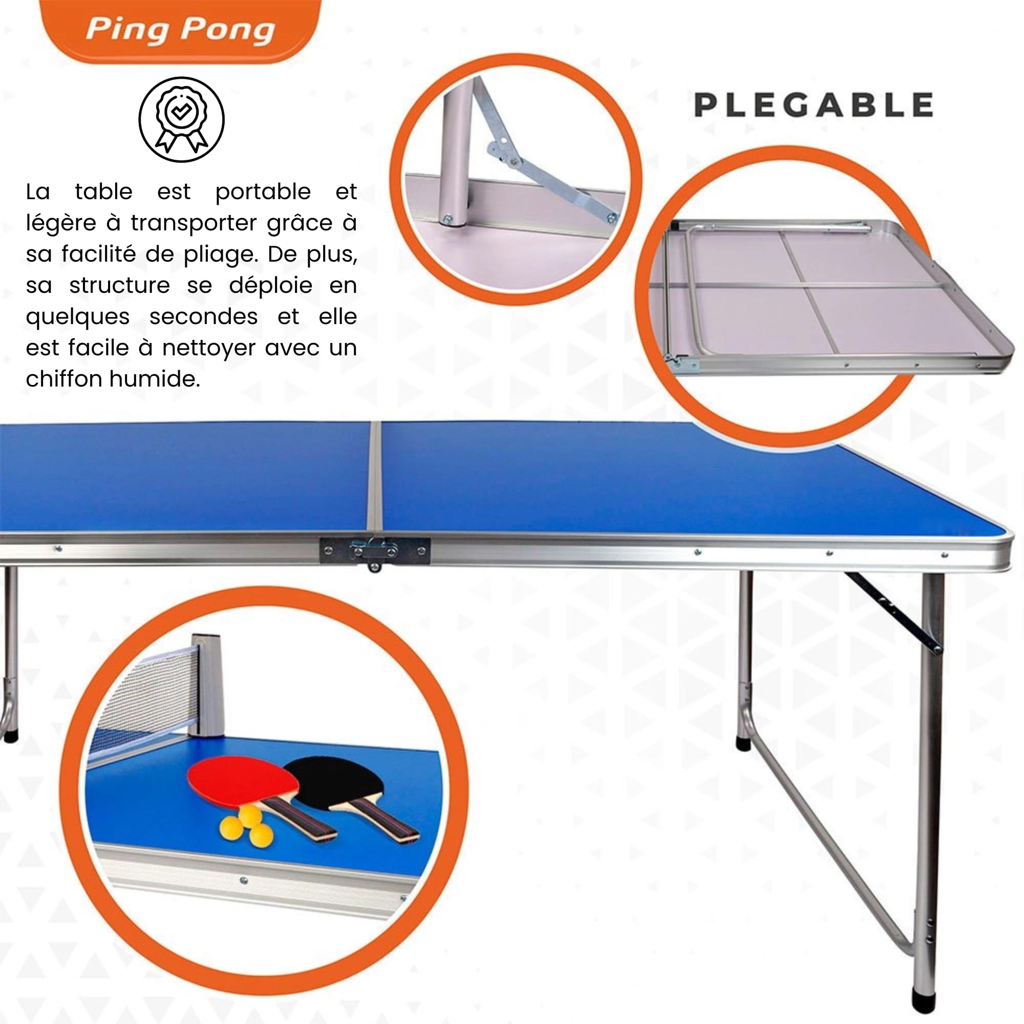 DEVESSPORT Mini Mesa de Ping Pong Plegable 120x60x70 cm con Raquetas, Pelotas y Red