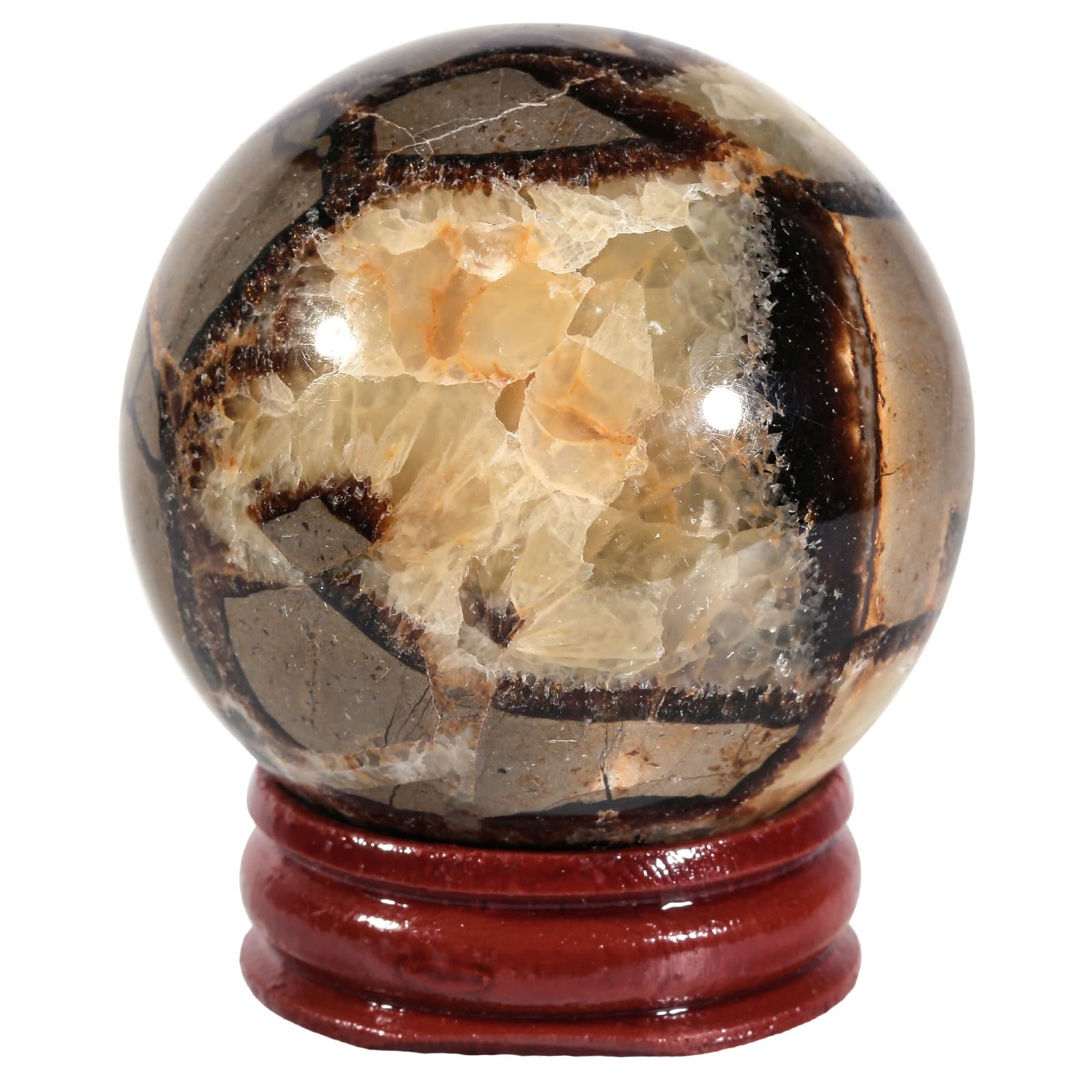 KYEYGWO Natural Septarian Dragon Stone Crystal Ball Ornament with Stand