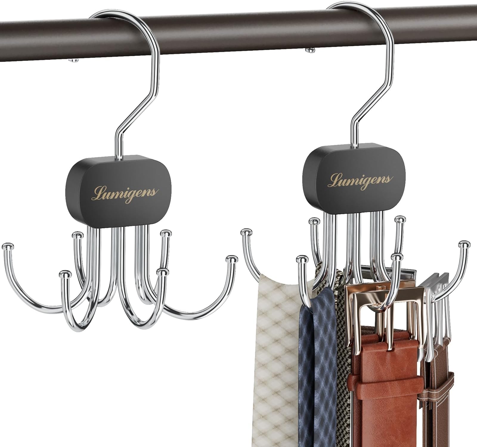 Belt Organizer for Closet,2PCS Tie Rack, Belt Tie Hanger for Closet,Tie Organizer for Men,Hanging Closet Organizer Hook for Belt, Bra, Tank Top, Tie, Scarf, Hat, Purse,Black