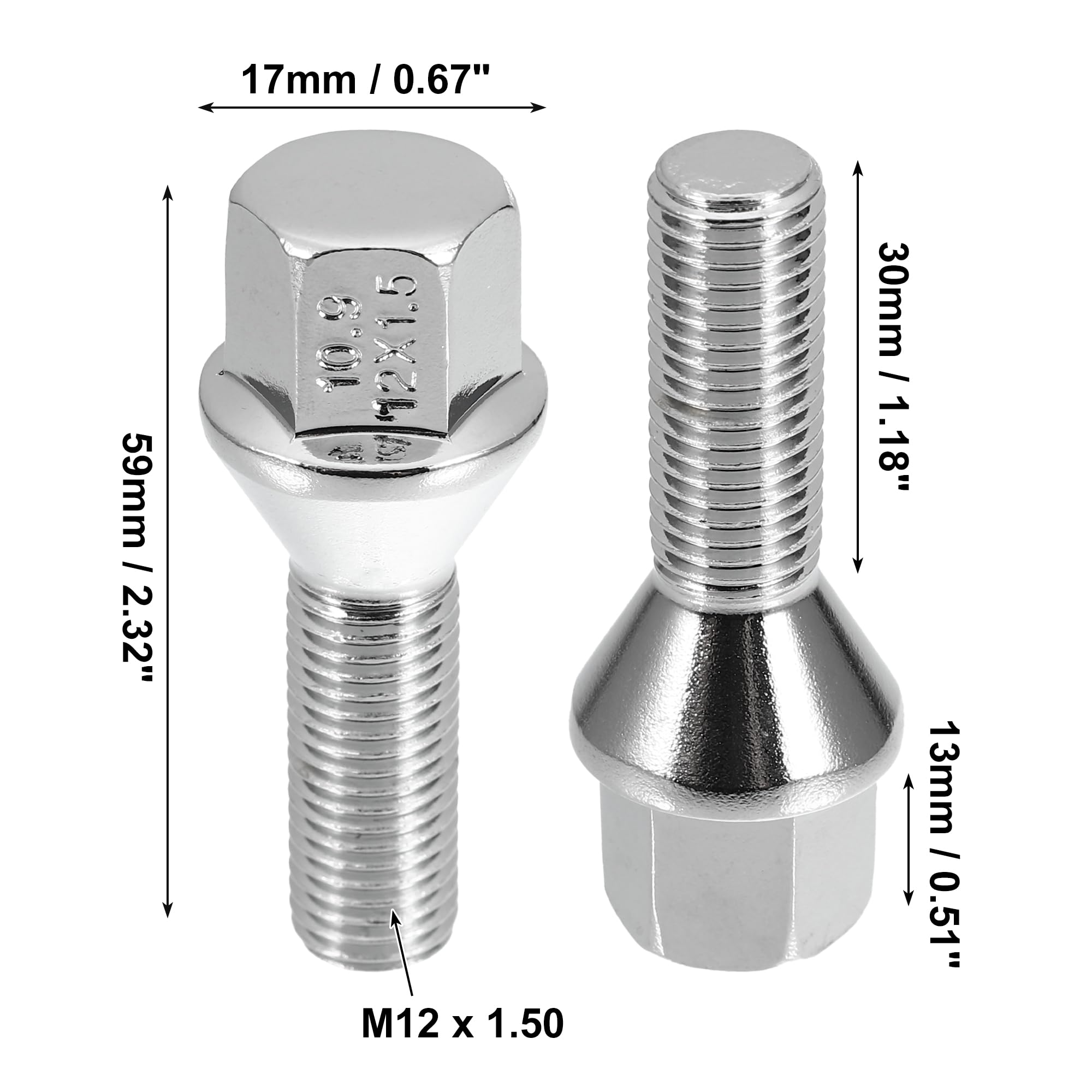 QUARKZMAN M12 x 1.5 Ruota Bulloni Conicità 60° Bulloni Capocorda Dadi Ruota Borchie Set 8pz