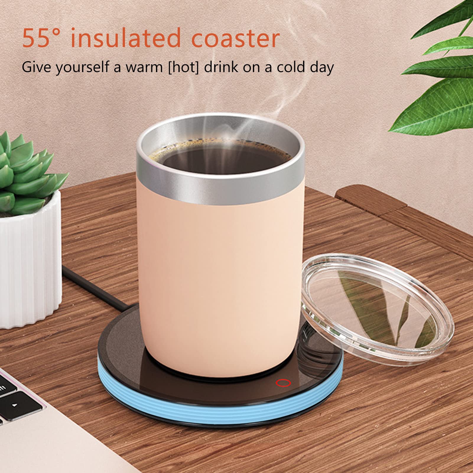 Coffee Mug Warmer for Desk Thermal Coaster Cup Heating Pad, 18W Portable Coffee Cup Warmer for Desk Home Office US 110V 18 x 13 x 3 cm (Light Blue)