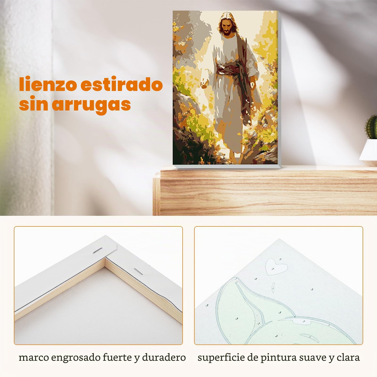 RICUVED Jesús Pintura por Números 20x30cm para Adultos y Niños con Marco de Madera -Jesús Kit Completo con Pinceles, Pinturas y Lienzo para Decoración de Pared y Regalo Creativo