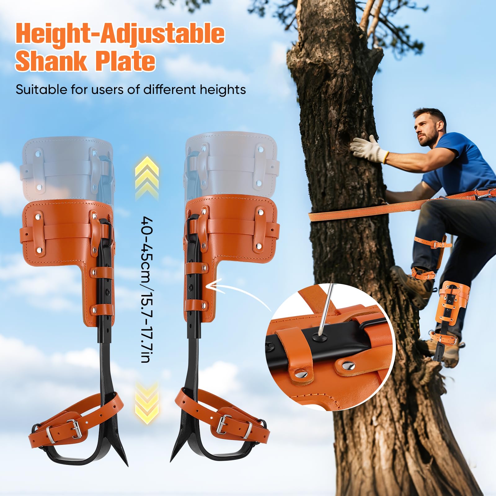 Outil d'escalade d'arbre réglable en hauteur-40 cm (15,7'') à 45 cm (17,7''), Outil d'escalade d'arbre de renforcement Vertical, Cravate Pied d'arbre