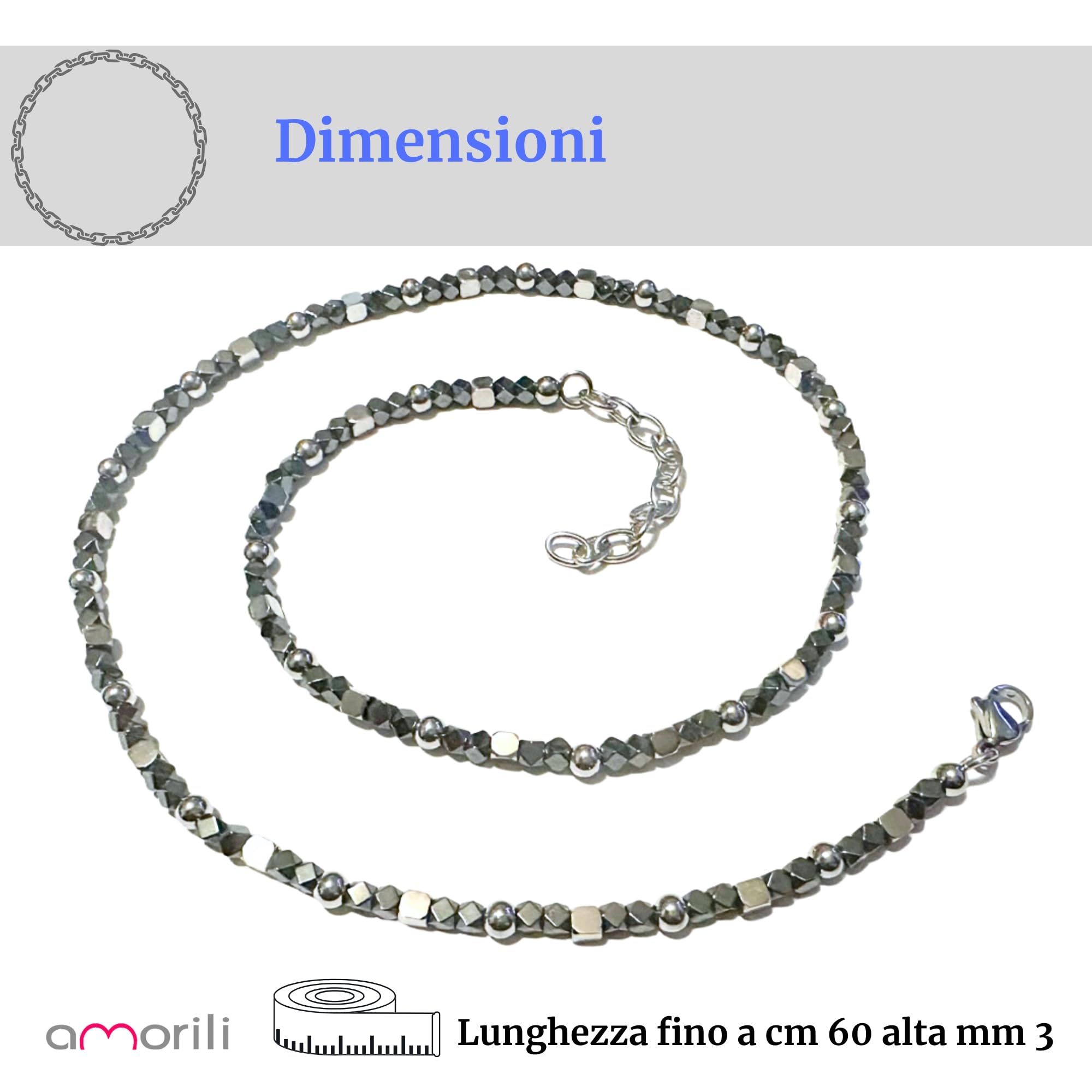 Collana Girocollo Uomo Acciaio Inox con Ematite Sfaccettata Collana Elegante Moderna Stile Estivo Collier Maschile Regalo Uomo - cll1678