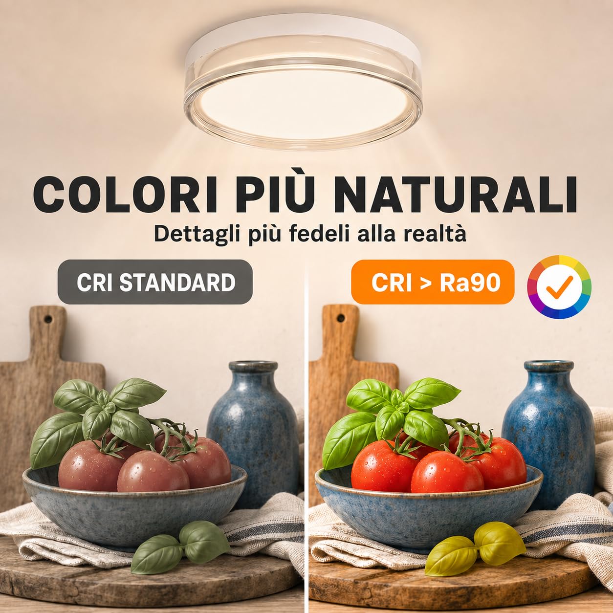 MARSI Plafoniera LED IP65 Ø30 cm 24W, 3 CCT 2800K 4000K 6000K | Bianca, installazione a soffitto o parete, per bagno, corridoio e balcone. Bordo in acrilico trasparente