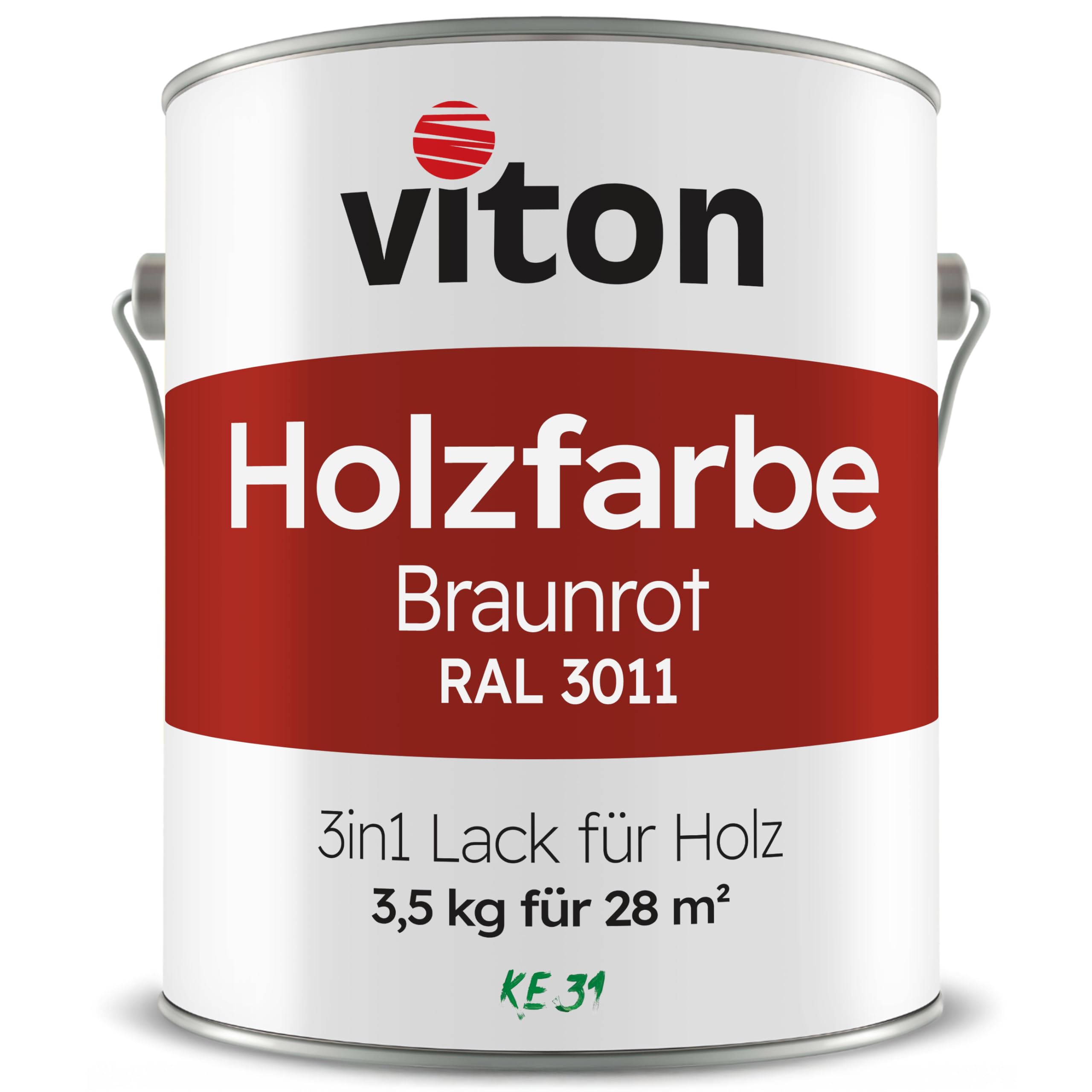 Viton Holzfarbe - 3,5 Kg Schweden-Rot Holzlack Seidenmatt - Wetterschutzfarbe für Außen - 3in1 Grundierung & Deckfarbe - Profi-Holzschutzlack - KE31 - RAL 3011 Schwedenrot