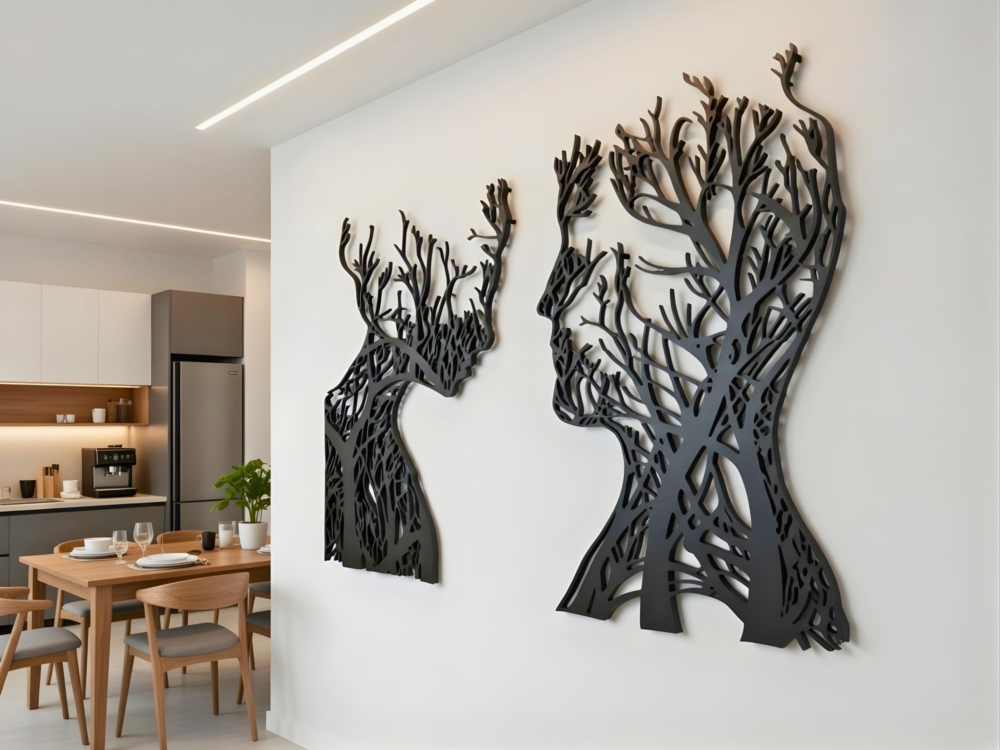 VAILLA ® Quadro moderno soggiorno, Decorazione 3D Murali in legno, Quadretti da parete in nero e oro, Decorazioni moderni muro per salotto, camera da letto, Corridoio, casa (Teste 1)