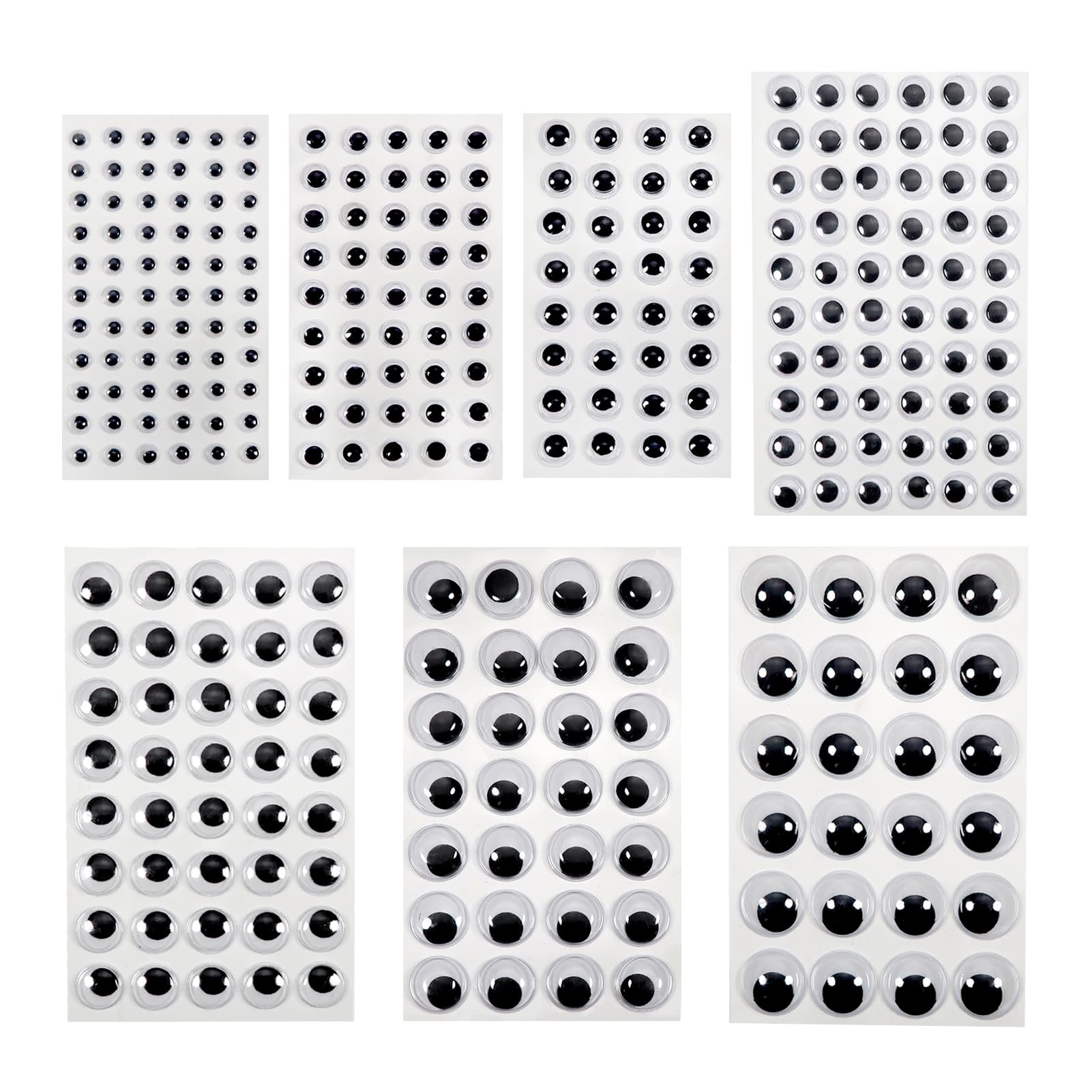 TOAOB 8 Sheets Googly Eyes Stickers Self Adhesive Wiggle Eyes 6mm to 20mm Plastic Craft Sticker Eyes for DIY Crafts Scrapbooking Decoration
