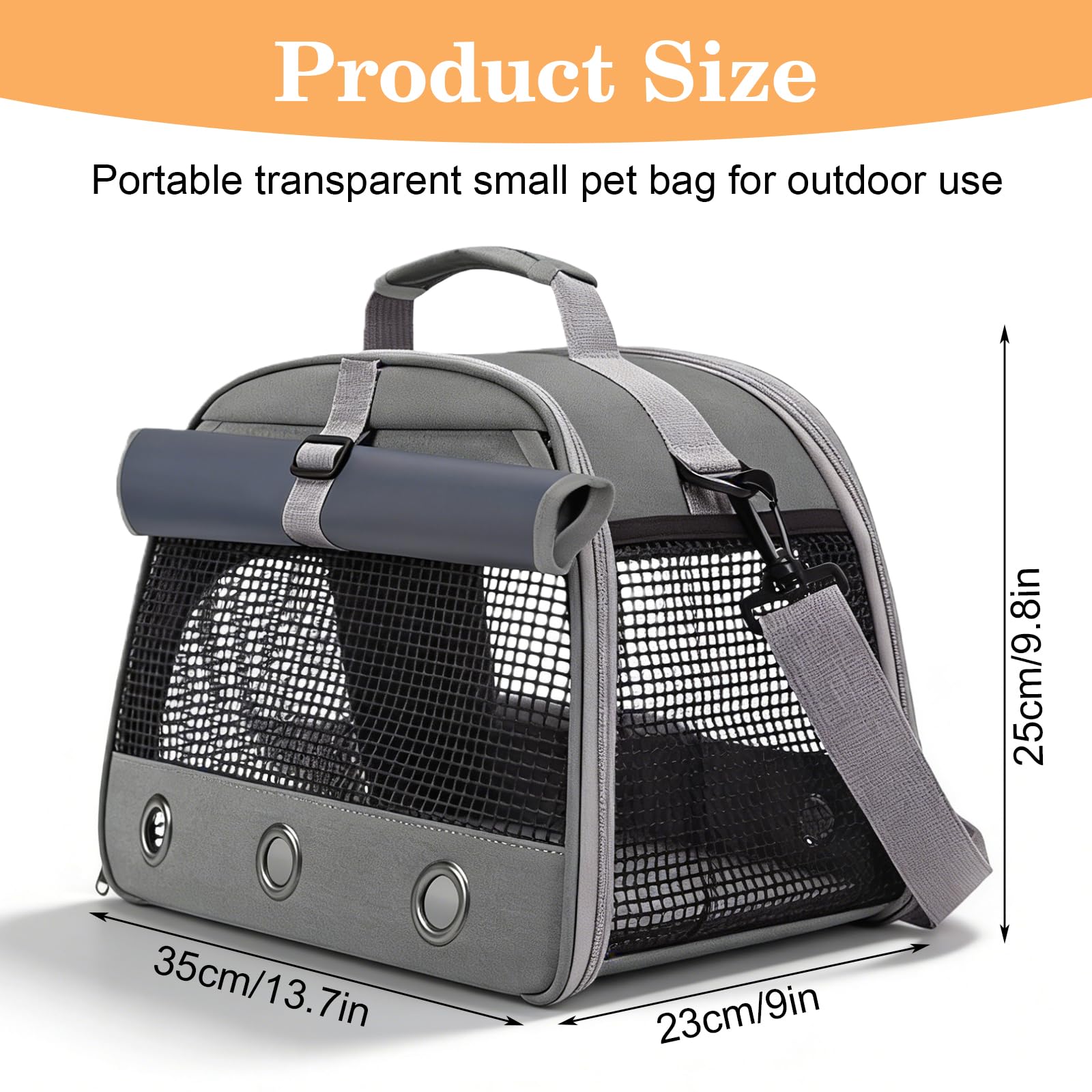 Sac de Transport pour Petits Animaux 35×23×25 cm Souple et Pliable avec Ouverture Latérale pour Chaton Chiot Hamster Cochon d’Inde Lapin Oiseau Hérisson, Gris
