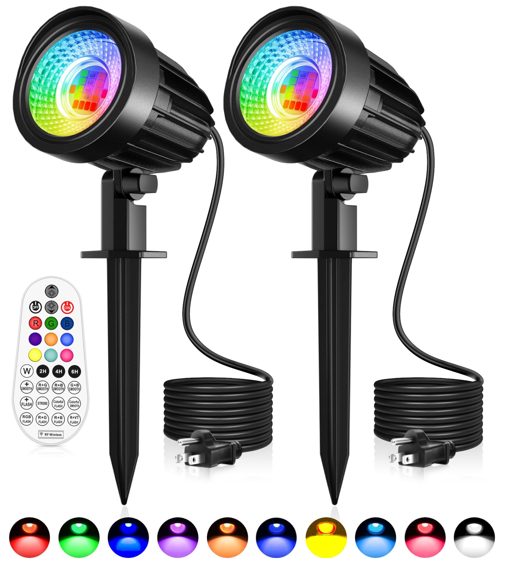 CRODIAL 15W RGB Landscape Lighting, LED Color Changing Landscape Lights 120V with Remote Control, IP66 Waterproof Outdoor Spotlight for Yard Garden Path Indoor Decorative, 2 Pack