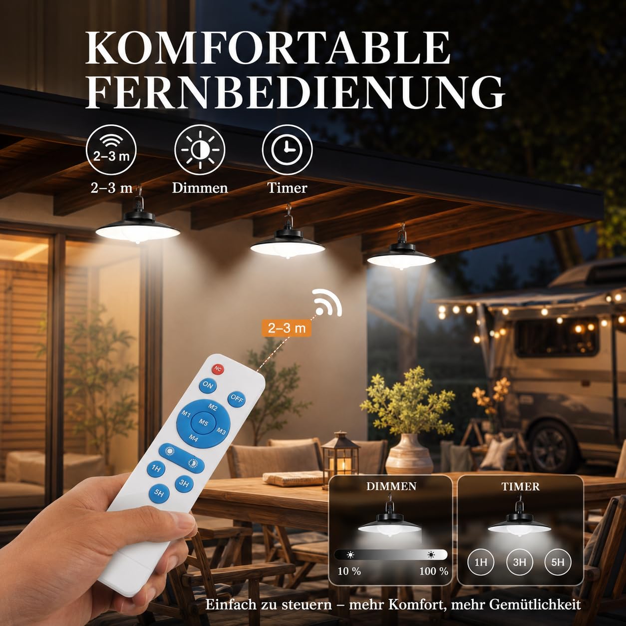 Solarlampen für Außen mit Bewegungsmelder Fernbedienung Solar Hängelampe Outdoor mit 5 Modi, 4000mAh Solarleuchte Innen für Hühnerstall Terrasse Garten, IP65 Wasserdicht Timer(4 Head, Weiß)