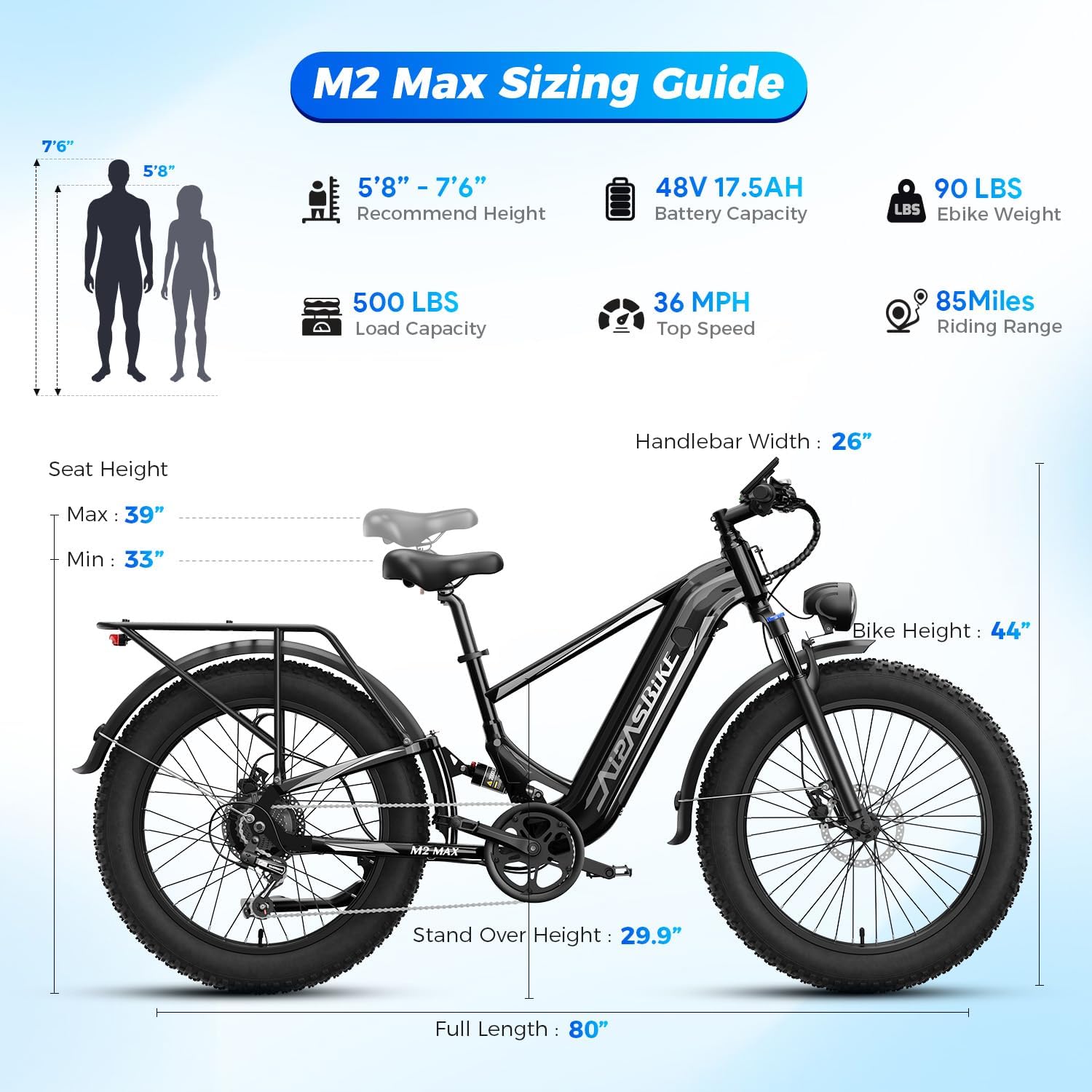 LEONX Aipas M2 Max Electric Bike Sizing Guide