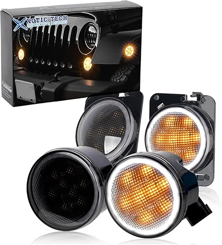 Miniatura 10 de Xotic Tech - 4 lámparas LED de lente ahumada para parrilla delantera, señal de giro y guardabarros delantero, indicador de marcador lateral, luces