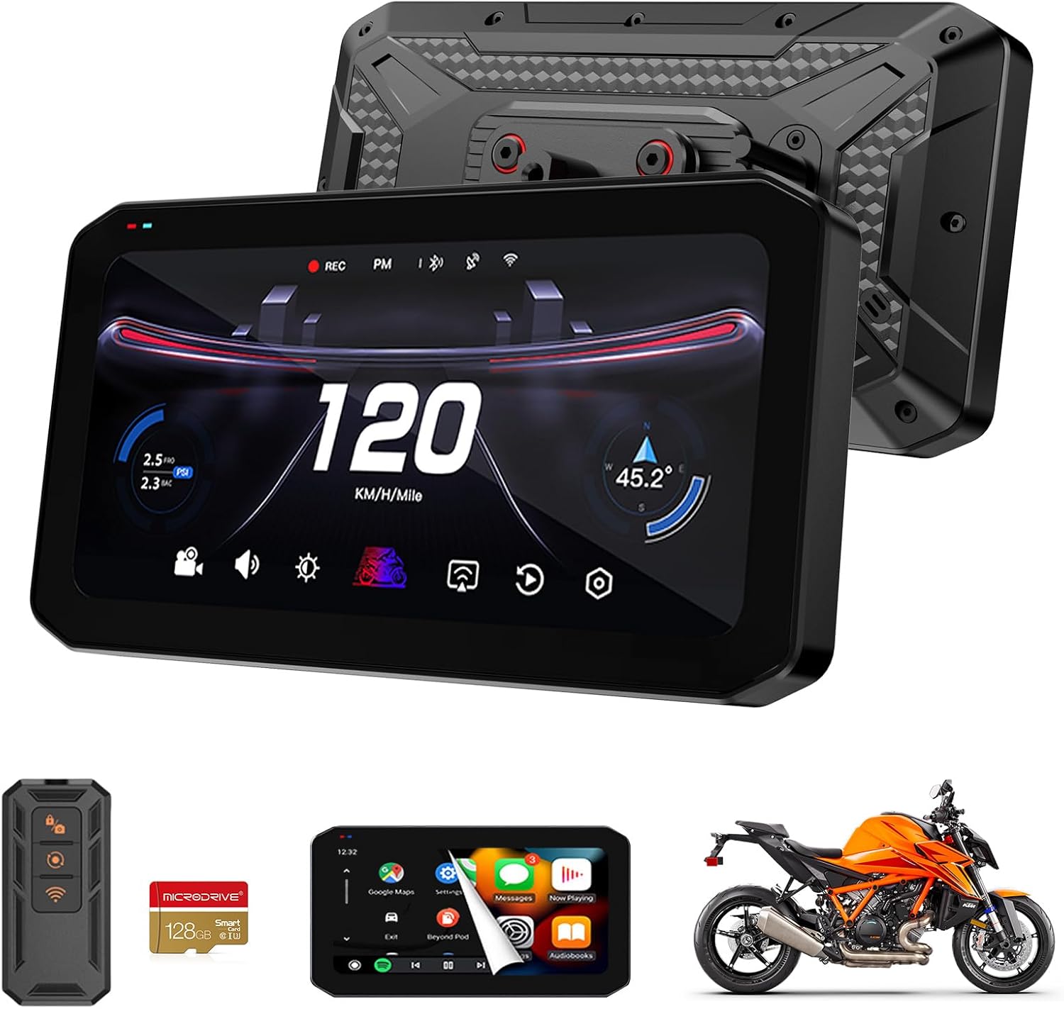 T7 Elite GPS Navigation Wireless CarPlay Android Auto Motorcycle Smart Riding System, 6.25" IPS Touch Screen, WiFi Bluetooth IP67 Waterproof, Siri Google Assistant, Motorbike Dedicated App