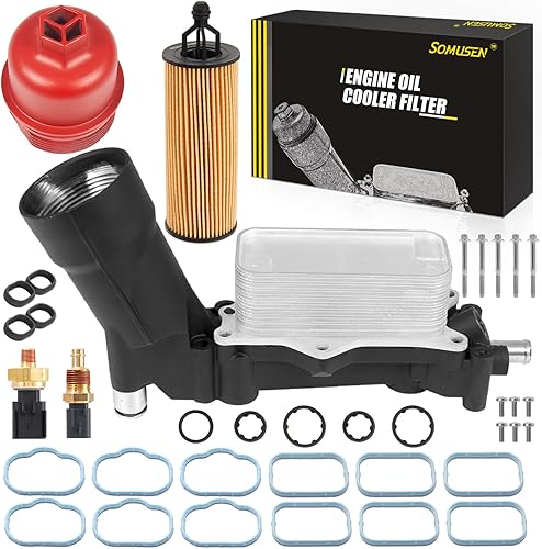 926-959 - Carcasa de filtro de enfriador de aceite de motor de aluminio completo con sensores y juntas compatible con Chrysler 200 300 Dodge Charger