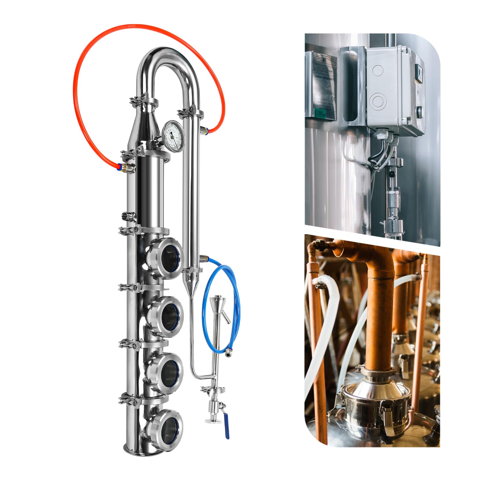 CNCEST 4 Inch Stainless Steel Column Section, Plate Stainless Moonshine Still Flute Column (Silver,4 Layers)