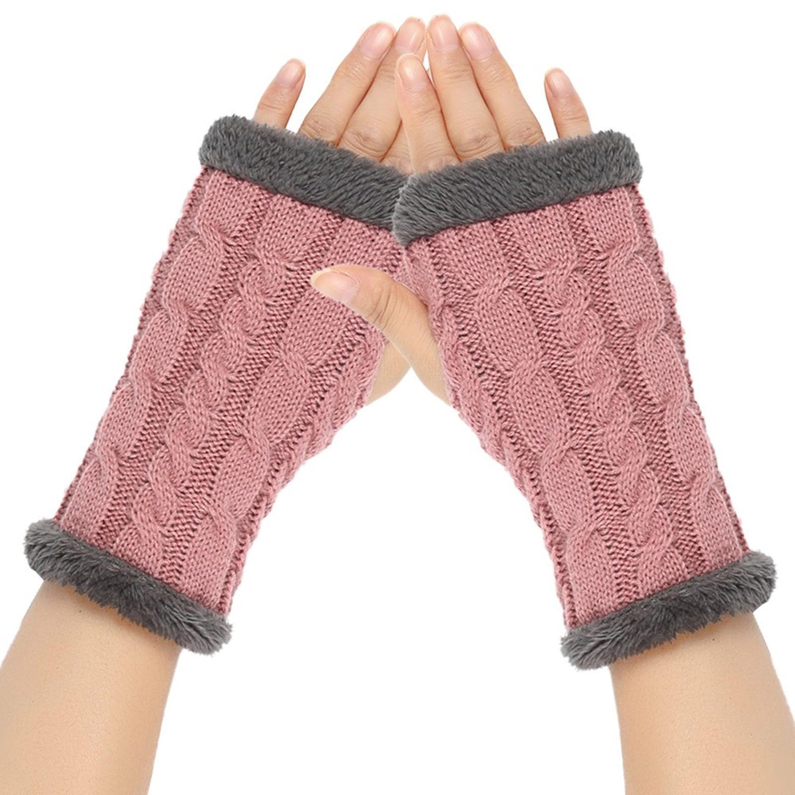 Adrosstoller Womens Twist Crochet Knitted Half Finger Gloves Winter Soft Warm Wool Knit Fingerless Gloves Short Mittens