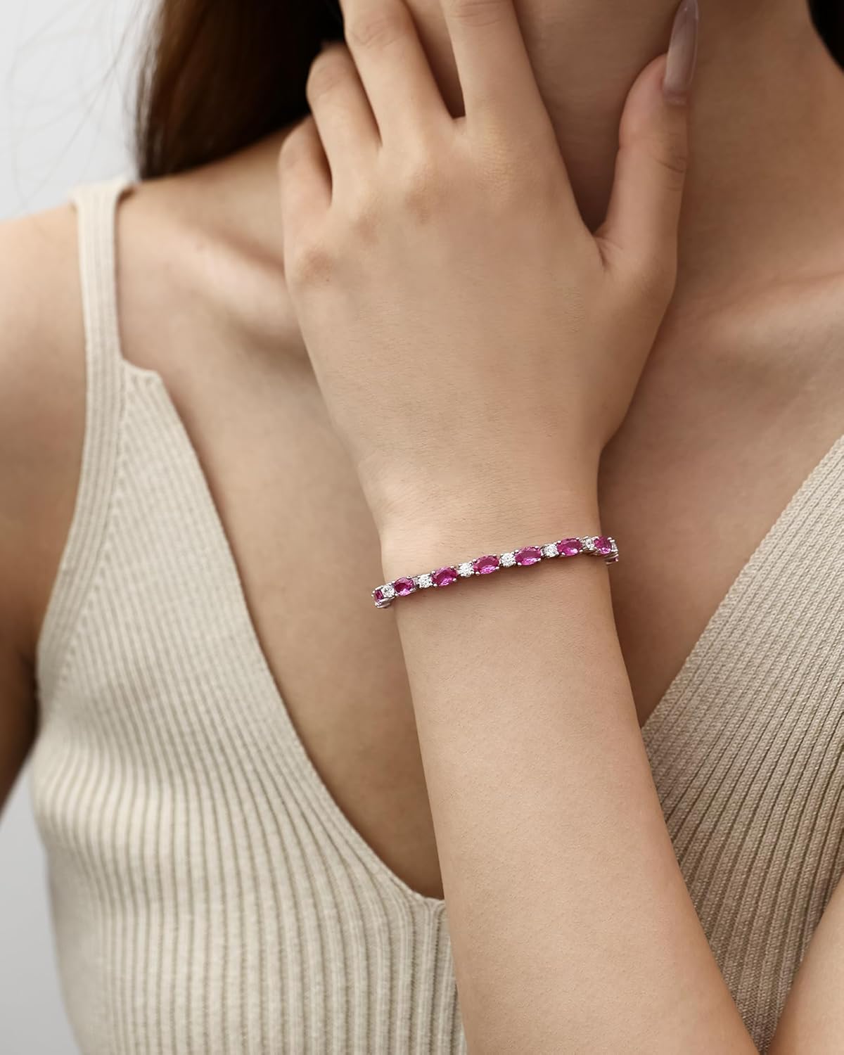 FANCIME Birthstone Bracelets Sterling Silver Tennis Bracelets Charm Fine Jewelry Valentines Day Gifts for Women 7" - Image 2