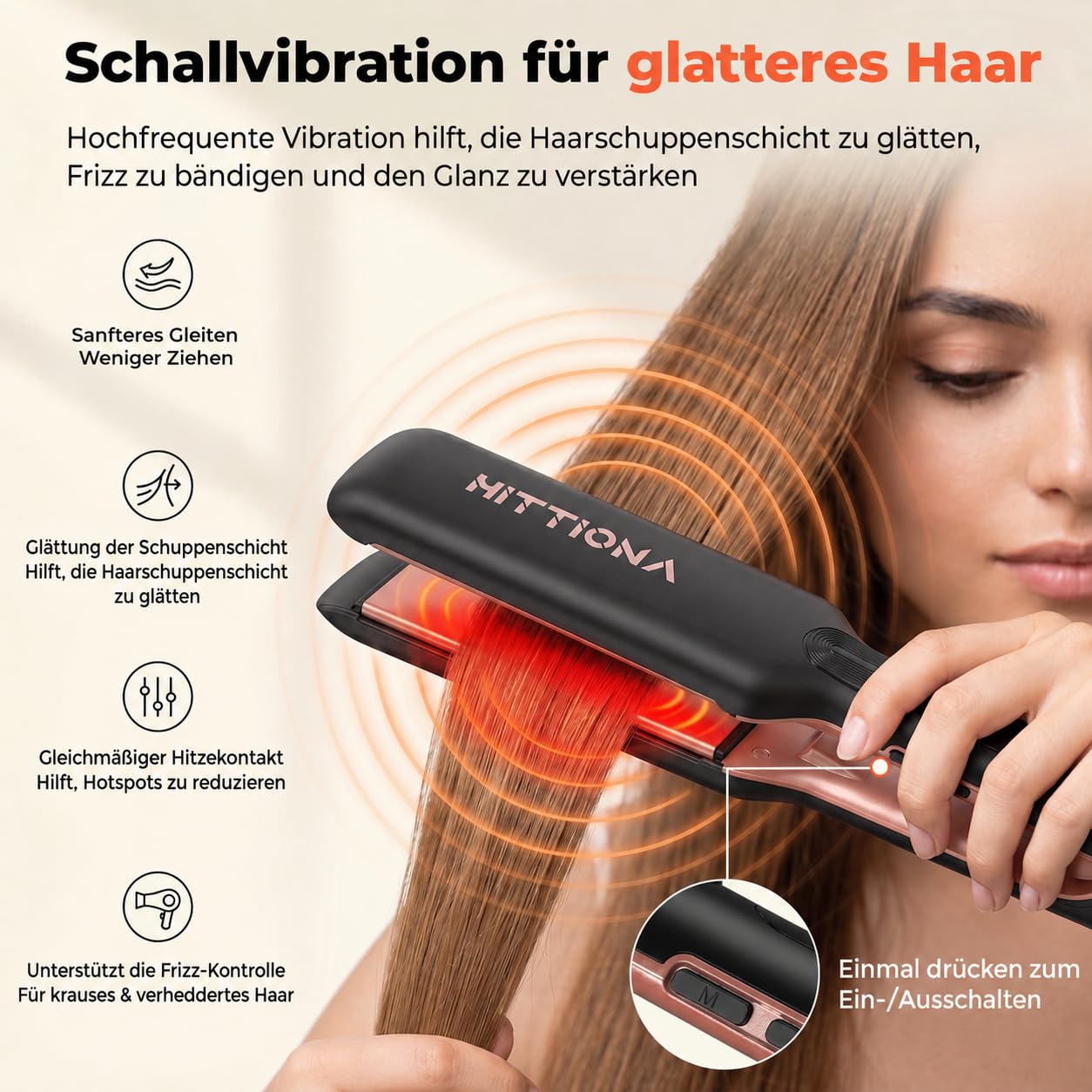 HITTIONA 1.75“ Professionelles Keramik Breit Glätteisen Ionen-Haarglätter - Schnelles Styling Reduziert Frizz & Statik mit Individuelle Regelung (150℃-230°C), Dual-Spannung für Langes Dickes