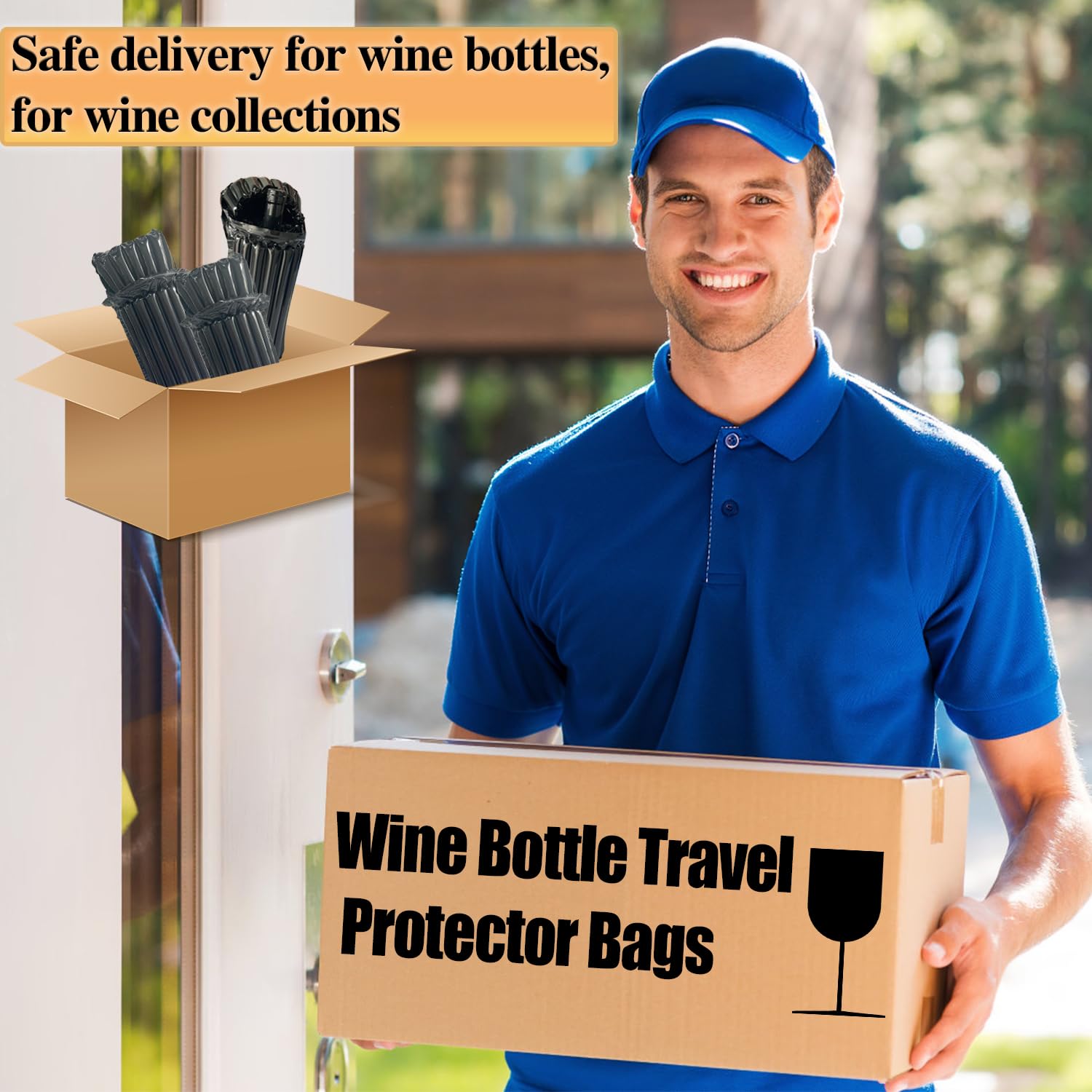 Lot de 50 sacs de protection de voyage pour bouteille de vin avec pompe de gonflage gratuite Noir