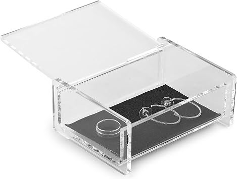 Huang Acrylic Clear Acrylic Catchall Box with Hinge Lid | 3.75"x 5" Small Multipurpose Storage Box for Keepsakes, Jewelry, Trinkets