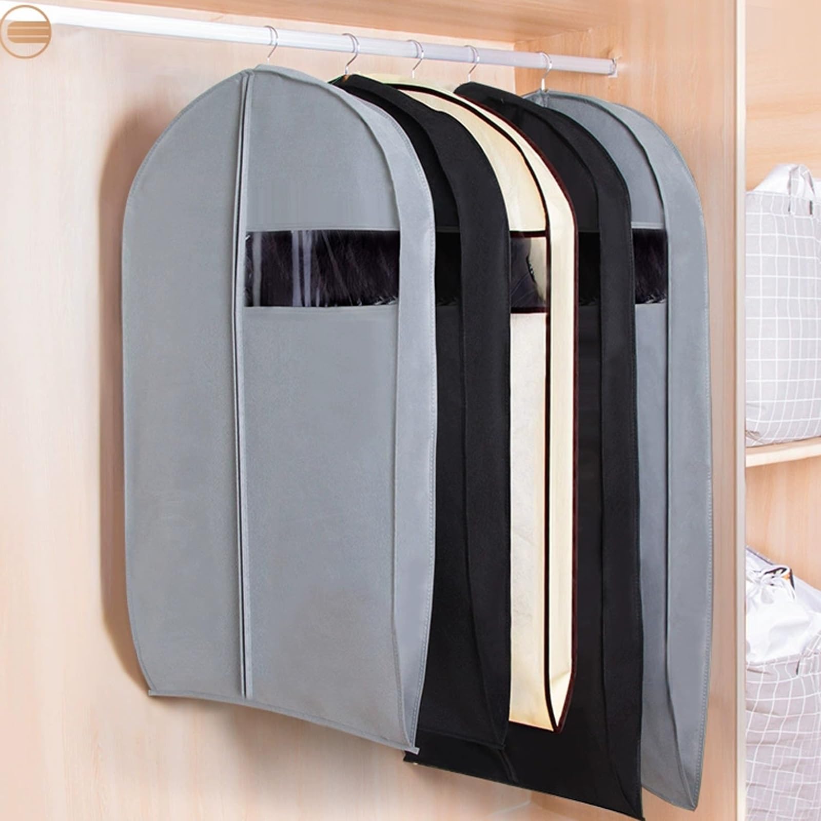 Custodie per Abiti 5 Confezioni, Borsa Porta Abiti da Viaggio, Copriabiti con Finestra in PVC Trasparente, Sacchetti per Vestiti Appesa per Maglioni, Cappotti, Vestiti(Gray,23.6x39.3in)