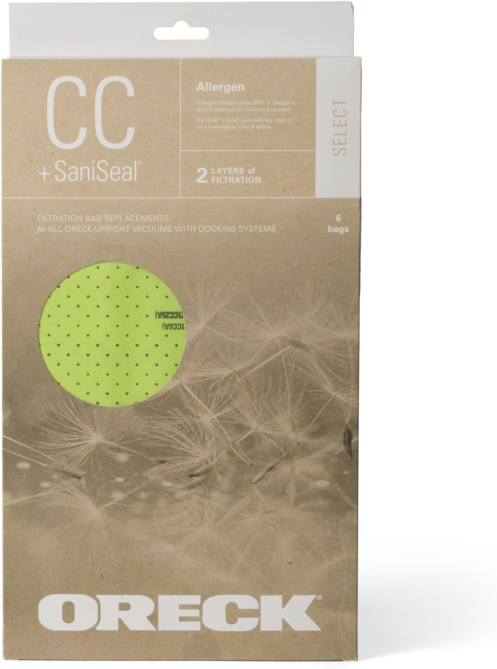 Oreck Type CC Anti-Allergen Upright Vacuum Cleaner Bag, AK1CC6A, 6-Pack, 6 Pack, Green, 6 Count -