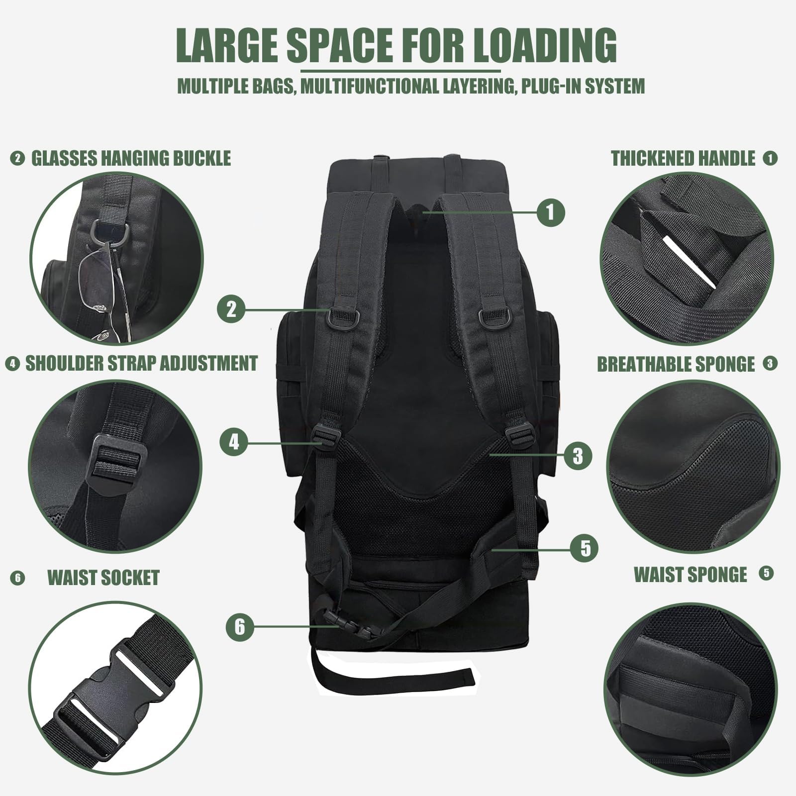 Zaino da trekking 100L zaino da campeggio, Daypack da Arrampicata, Impermeabile Zaino Tattico per le Donne Degli Uomini, Sport All'aperto Travel Daypack, Cinghie Regolabili