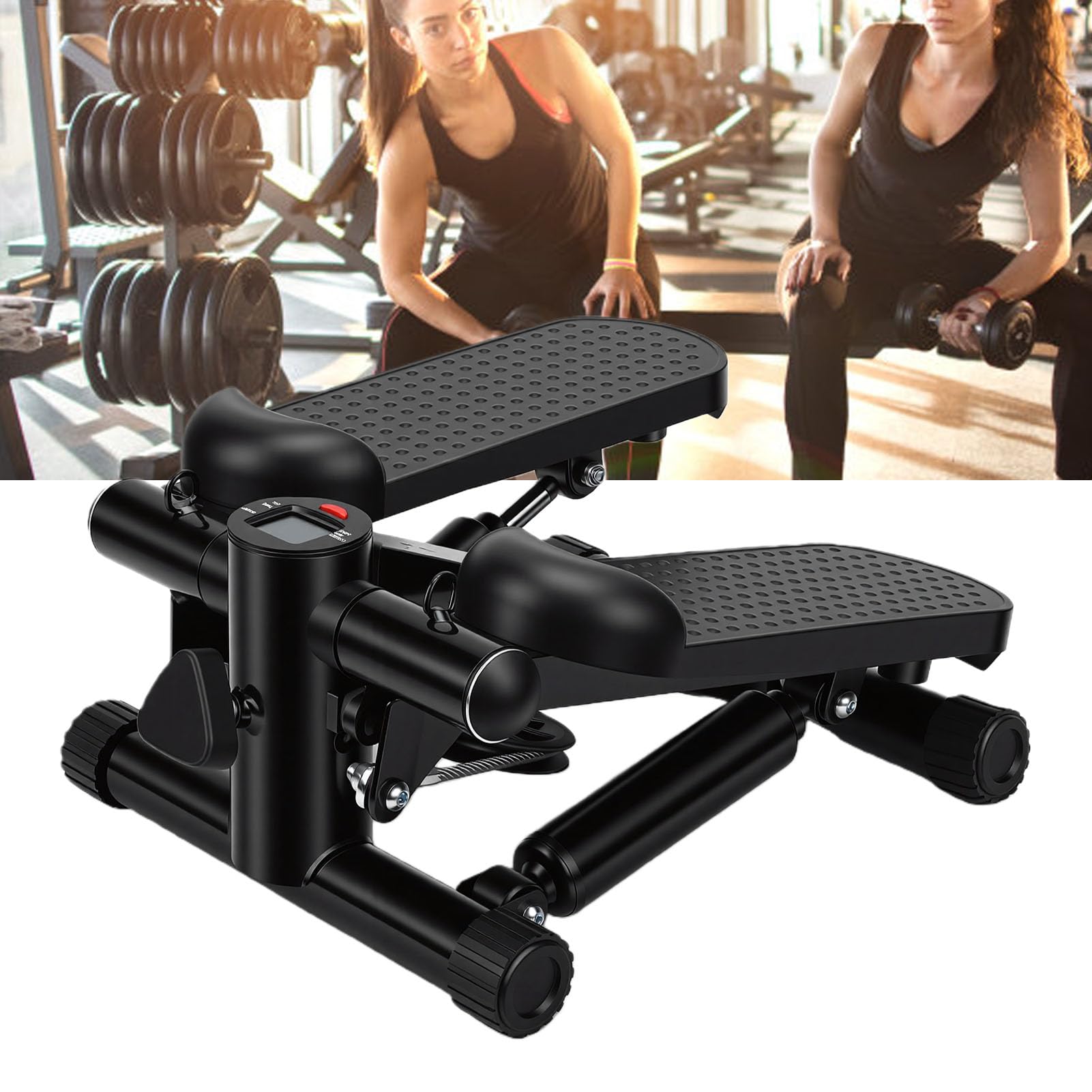 Stepper Fitness Idraulico Silenzioso con Regolazione a Tre Livelli, Macchina per Allenamento Step Tipo Scale con Bande, Schermo LED per Casa