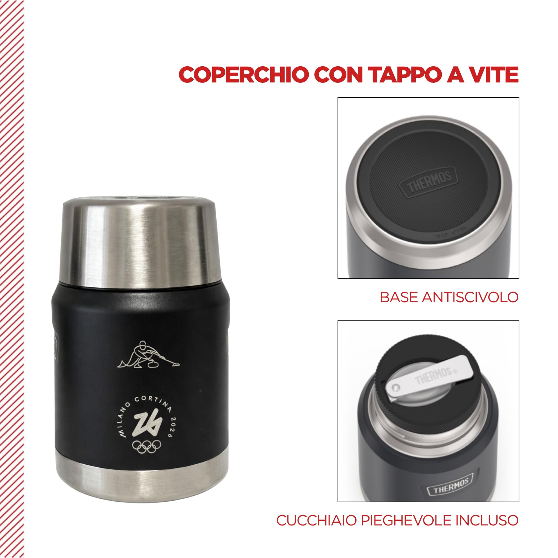 THERMOS Icon Milano Cortina 2026 Contenitore Acciaio Inox 0,47L Cucchiaio