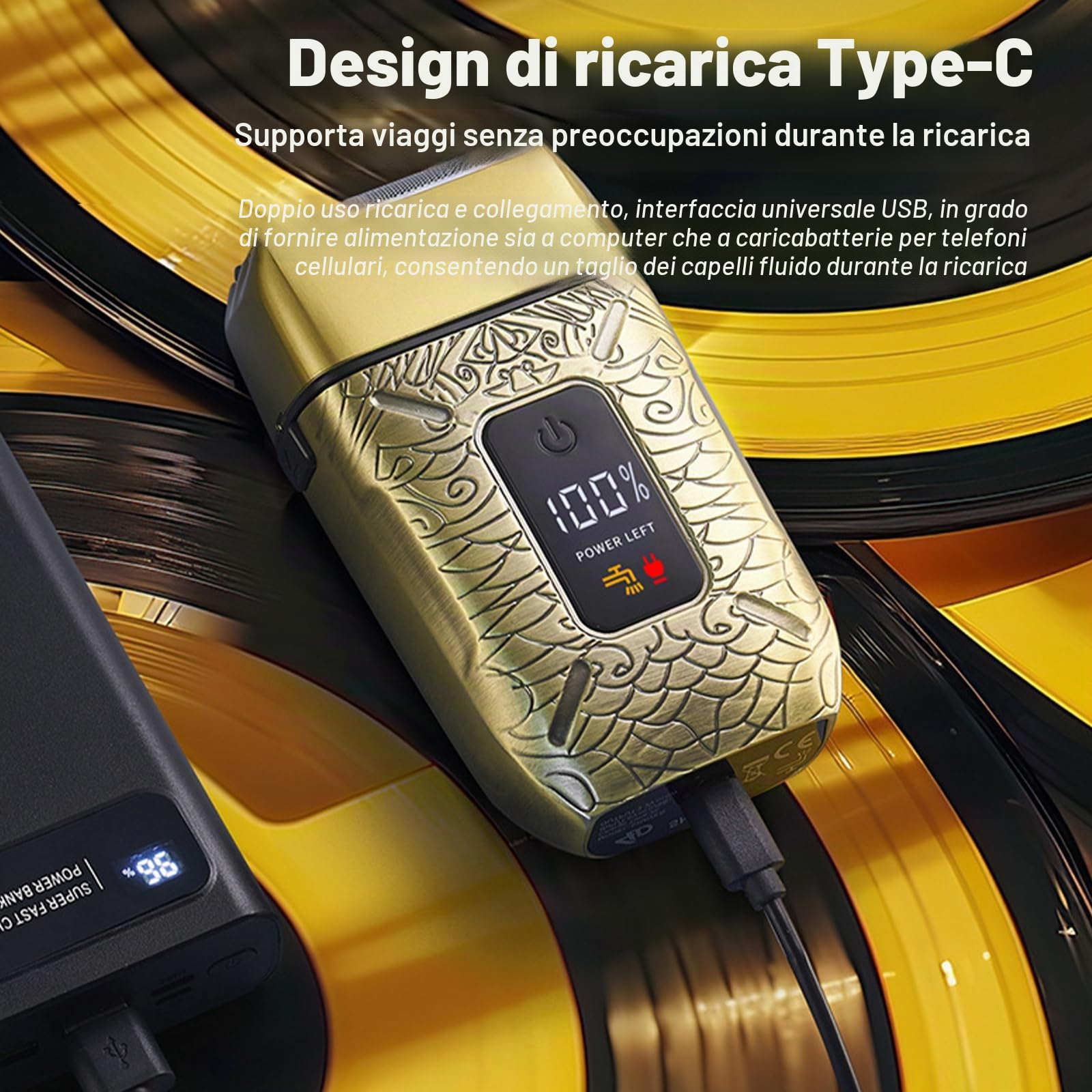 Jemora Regolabarba elettrico uomo con lamina barba a 3 testine Rasoio per testa calva Lavabile per tutto il corpo Uso asciutto e bagnato Ricaricabile con display digitale