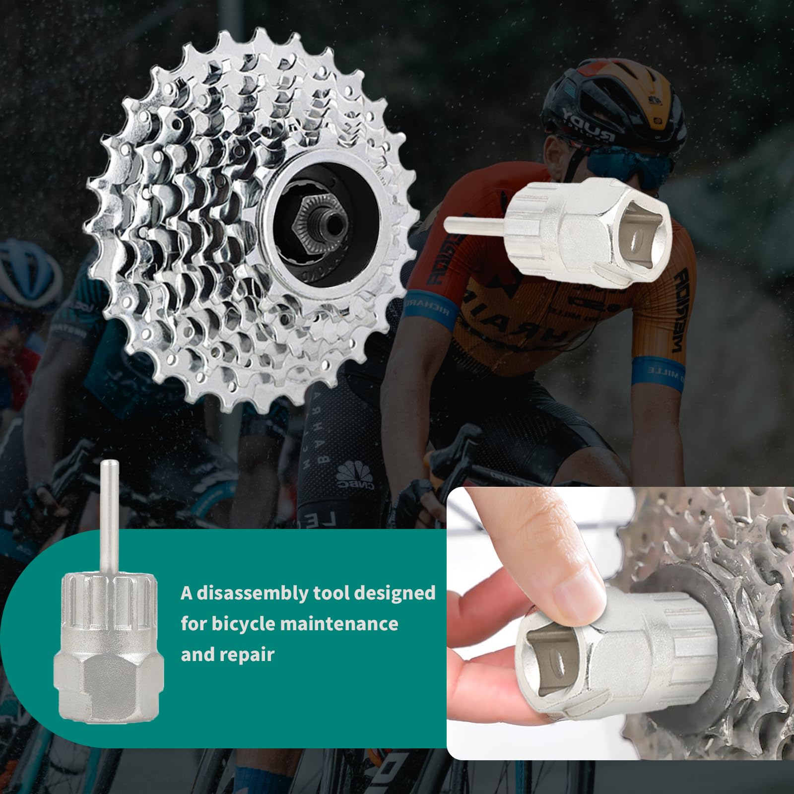 Kit Attrezzi Catena per Bici Chiave Pacco Pignoni e Estrattore Ruota Libera con Frusta per Catena per rimozione pignone sblocco Ruota Libera e Multi-velocità per Bici Corsa e MTB