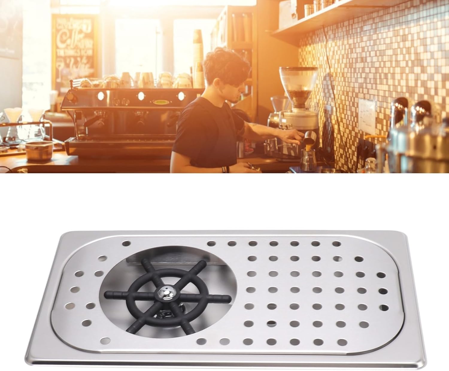Kikumi 304 Stainless Steel Pitcher Rinser Cup Washing Machine Glass Washer Rinser High Pressure Washing Flow Drip Tray with Hose for Bar Cafe (Stainless Steel Colour a)