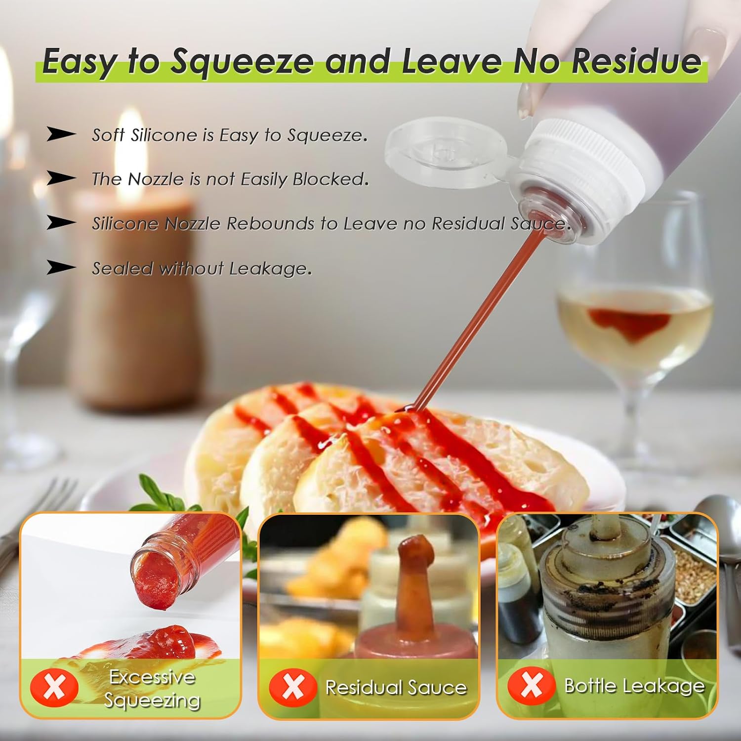 Condiment Squeeze Bottles for Ketchup Hot Sauce Liquids Oil with Caps for Condensed Milk and Mustard Salad Dressing Dispenser Silicone Bottles (Translucent, 3 oz * 4 Pack)