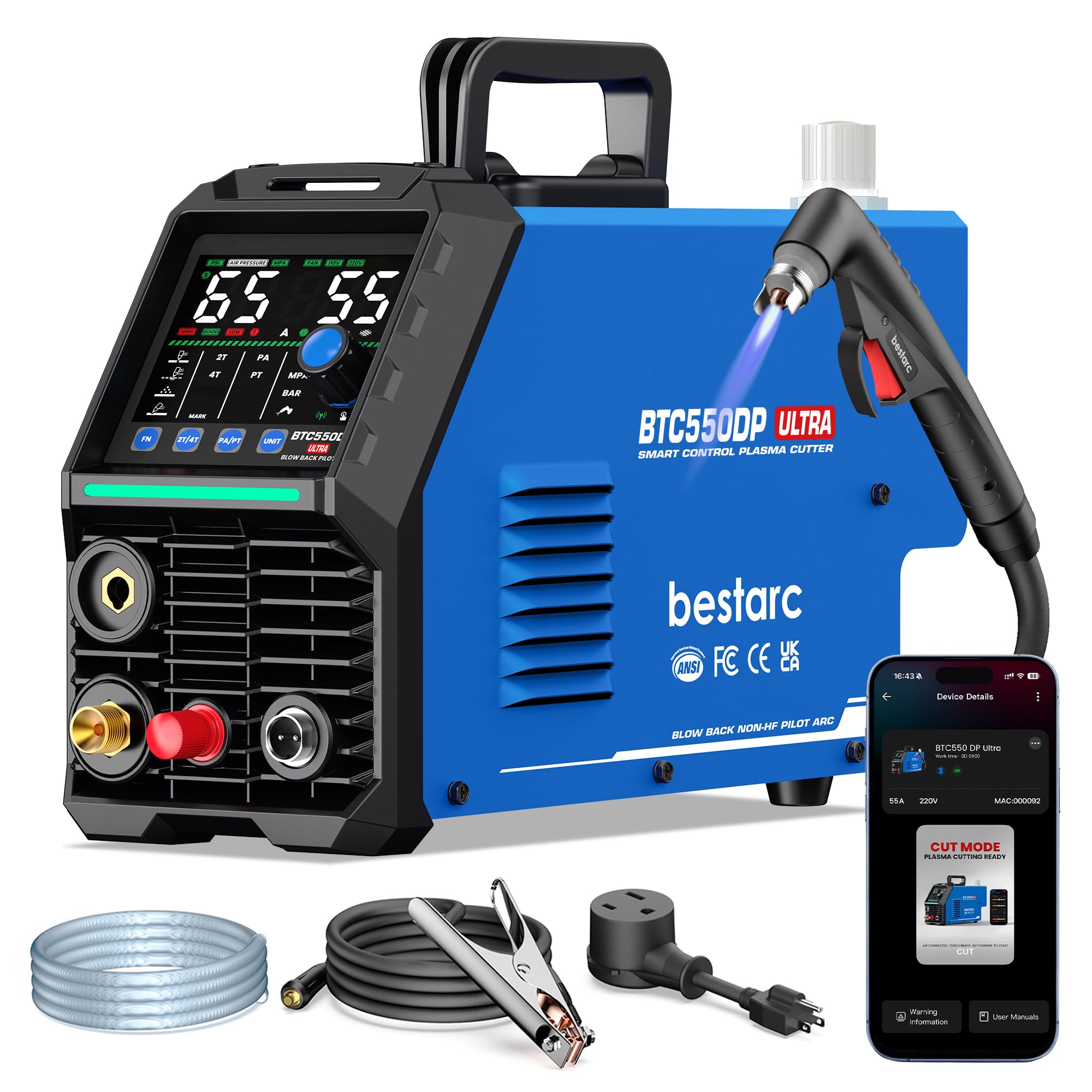 Bestarc 55A Plasma Cutter Machine, Blow Back Non-HF Pilot Arc, 110V/220V